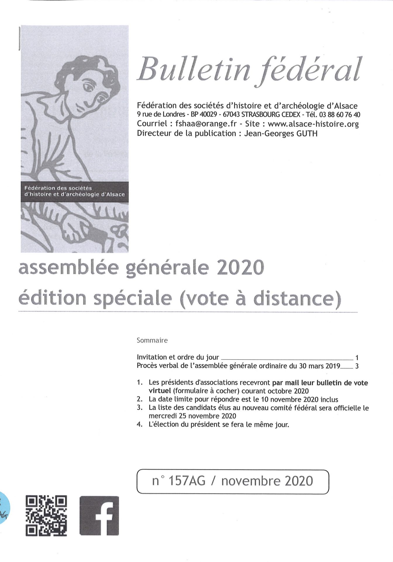 Bulletin fédéral de la Fédération des Sociétés d'Histoire et d'Archéologie d'Alsace - Assemblée générale 2020