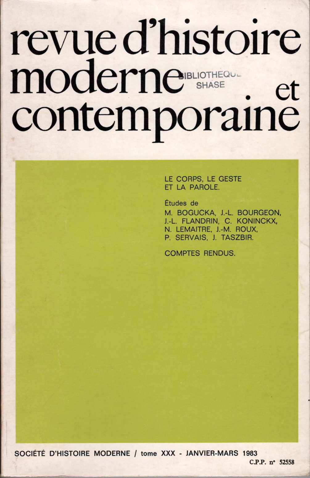 Revue d'histoire moderne et contemporaine - Tome XXX - Le corps, le geste et la parole