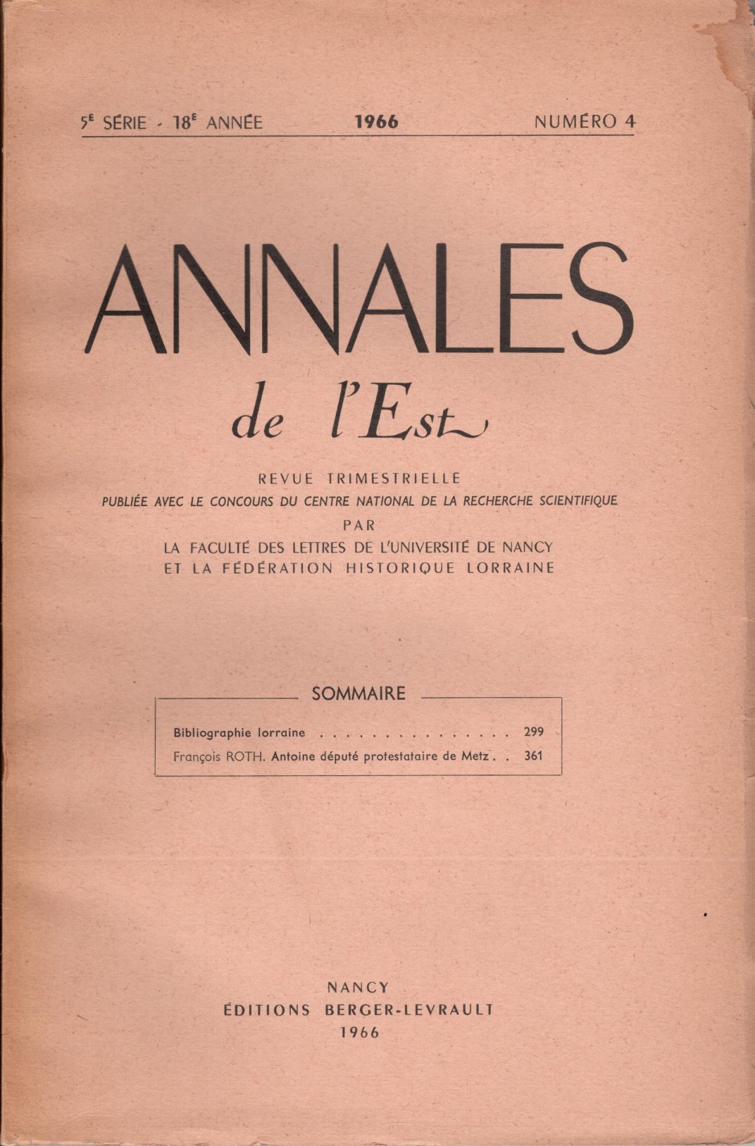 Annales de l'Est - Bibliographie lorraine