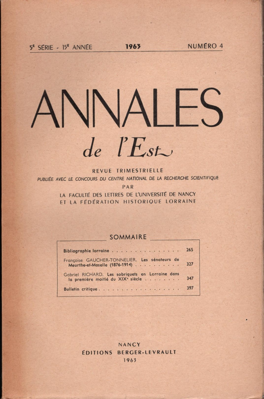 Annales de l'Est - Bibliographie lorraine