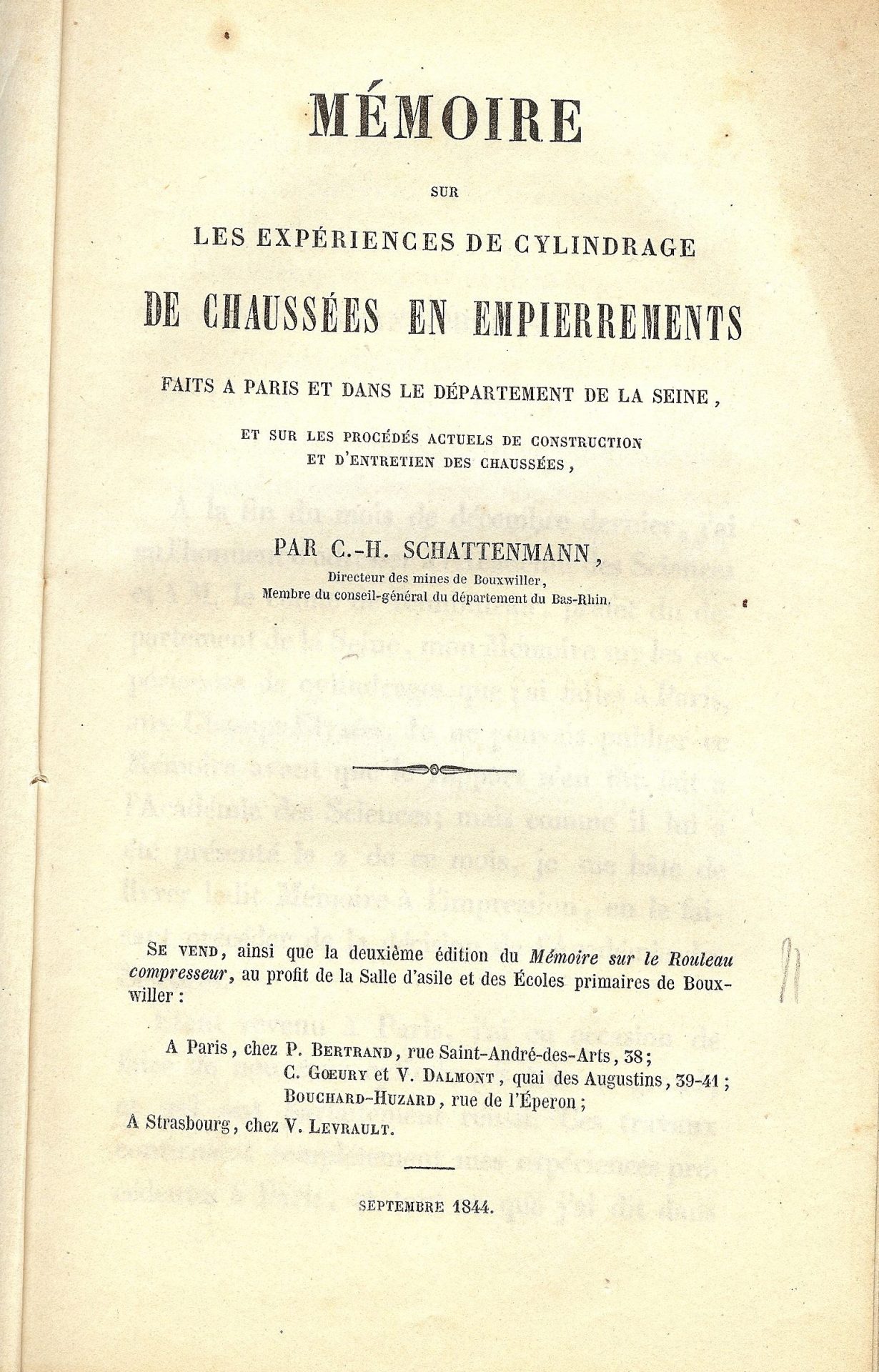 Mémoire sur les expériences de cylindrage de chaussées en empierrements faits à Paris et dans le département de la Seine