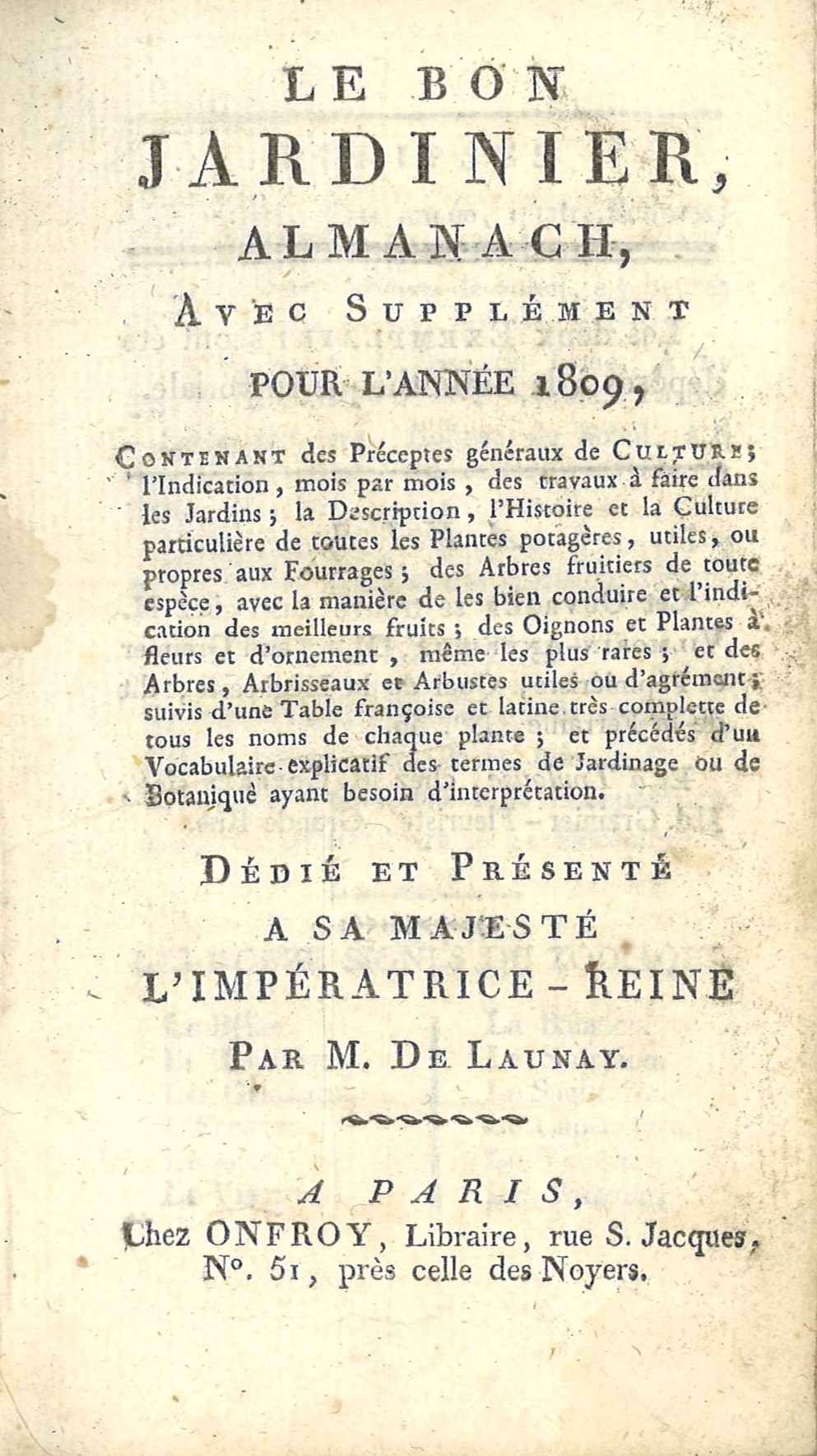 Le Bon Jardinier, almanach, avec supplément pour l'année 1809