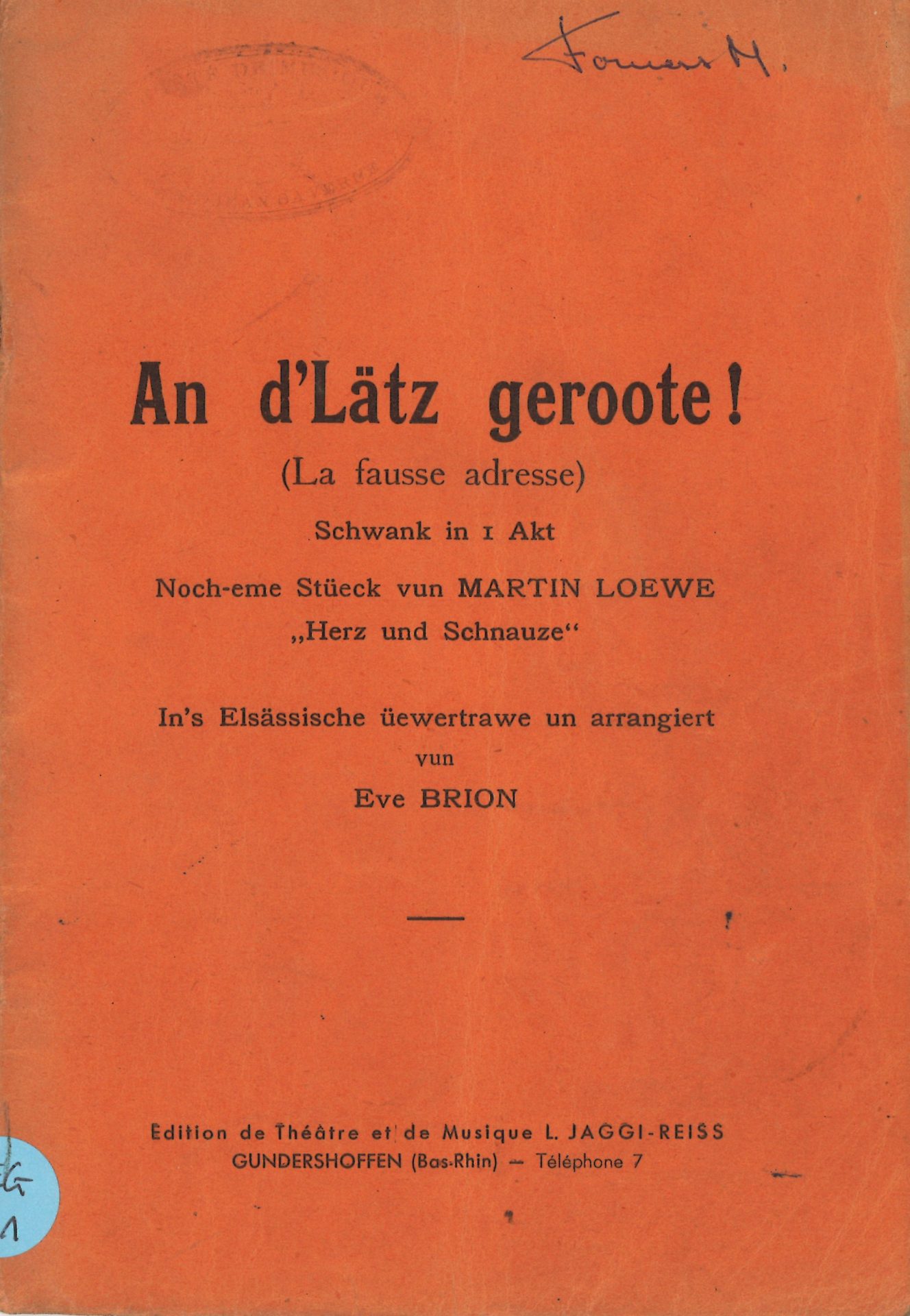 An d'Lätz geroote ! - La fausse adresse