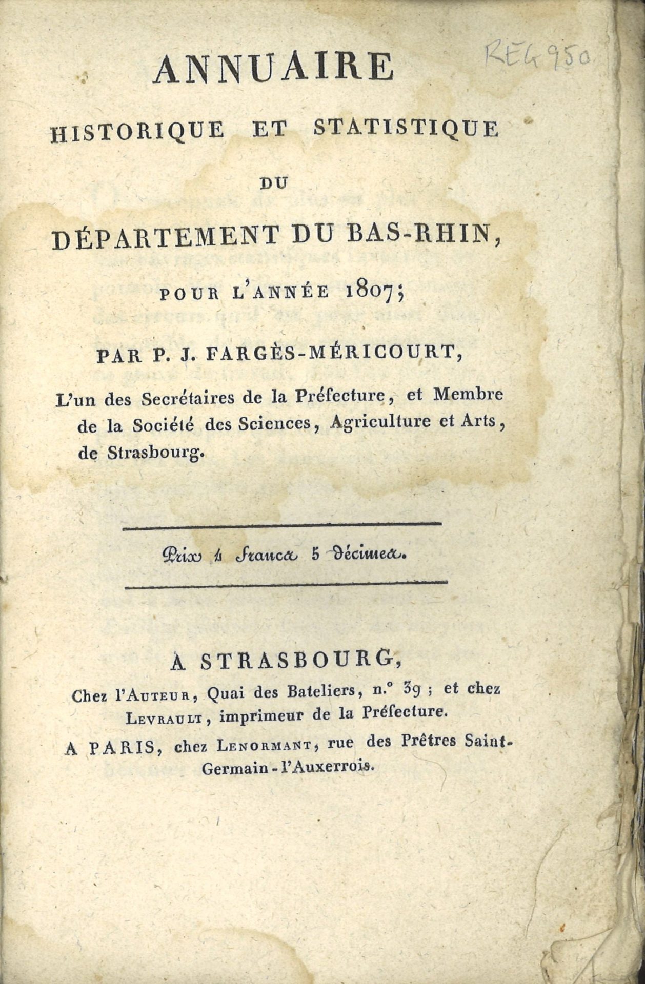Annuaire historique et statistique du département du Bas-Rhin