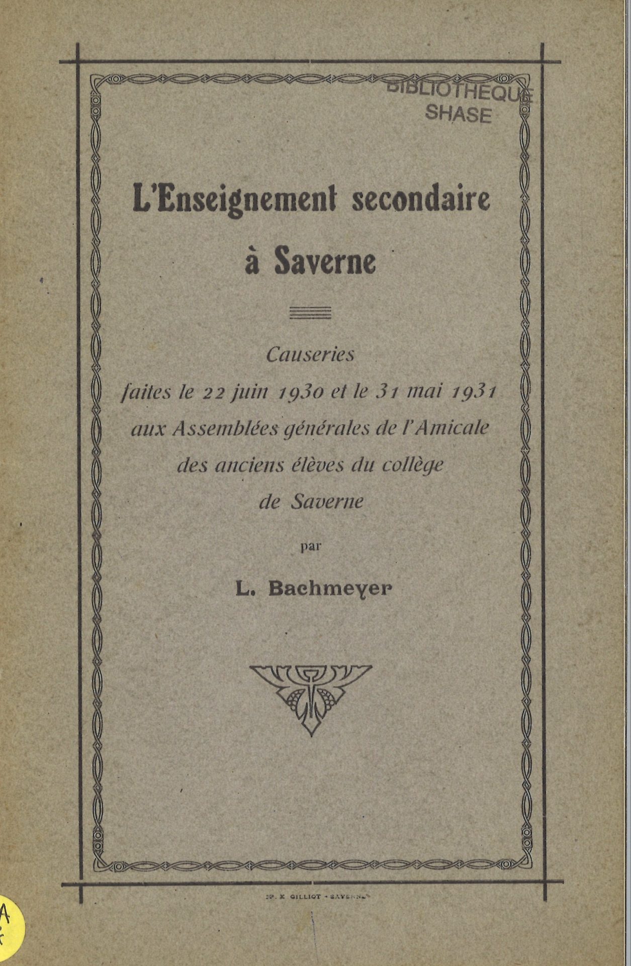 L'enseignement secondaire à Saverne