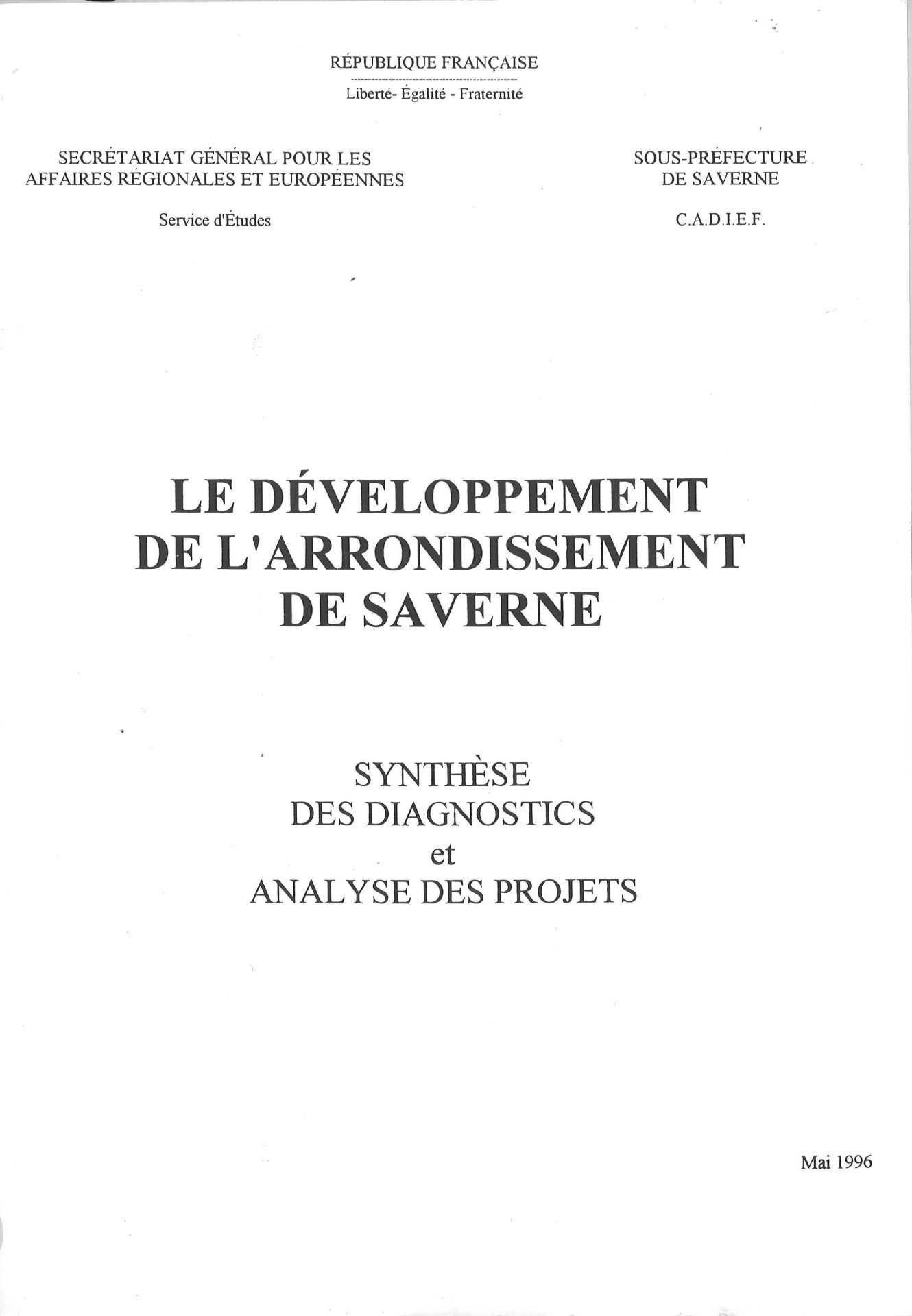 Le développement de l'arrondissement de Saverne - Synthèse des diagnostics et analyse des projets