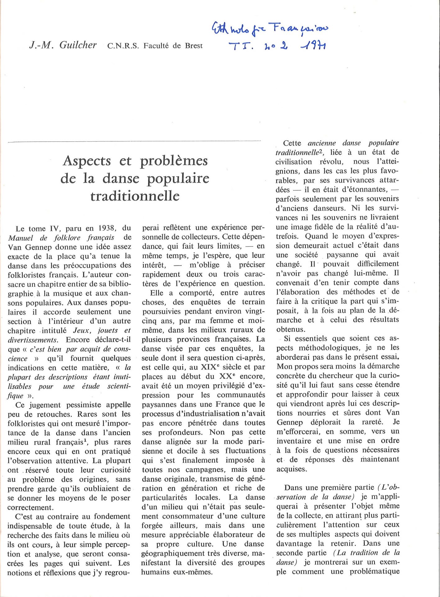 Aspects et problèmes de la danse populaire traditionnelle