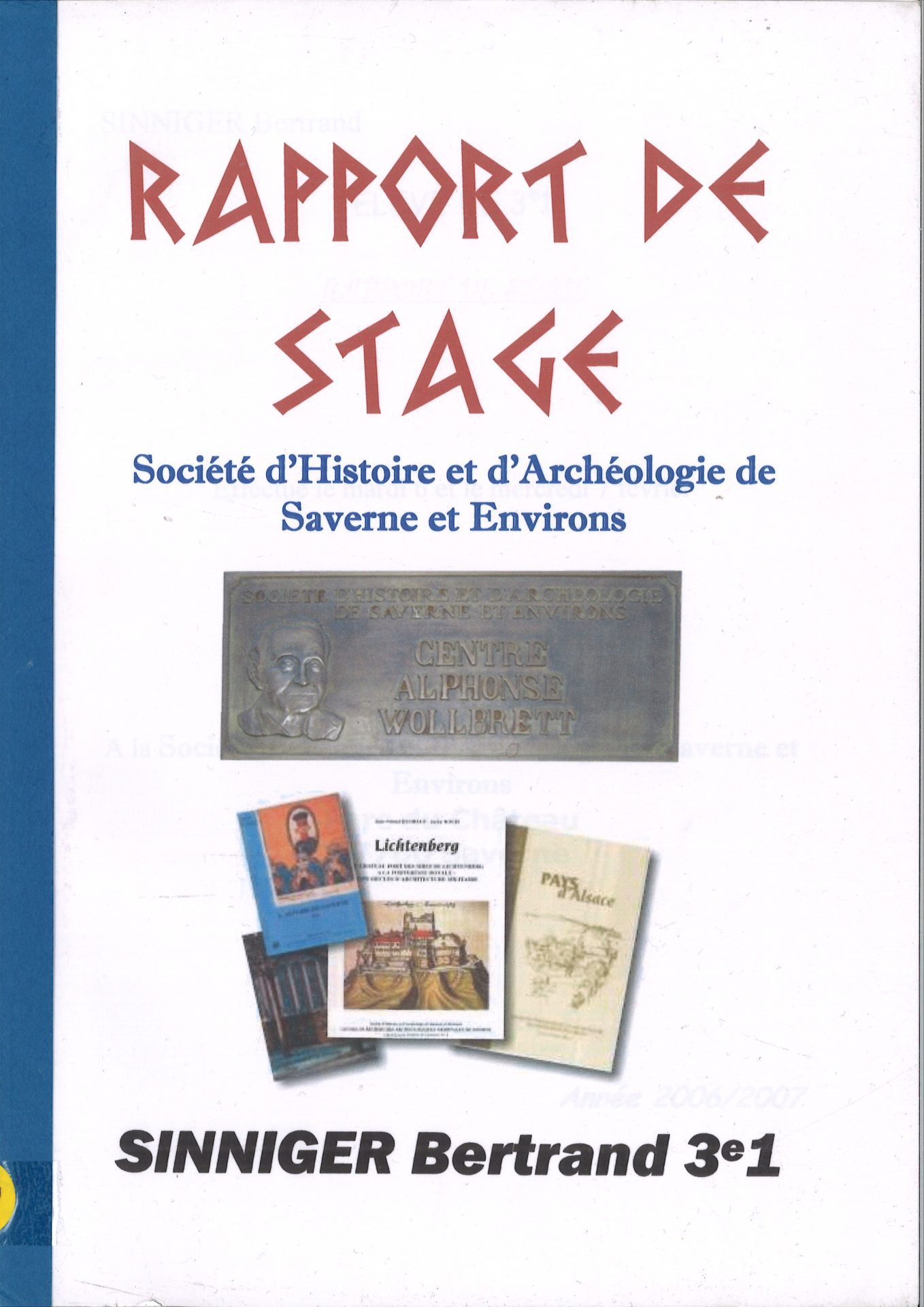 Rapport de stage - Société d'Histoire et d'Archéologie de Saverne et Environs