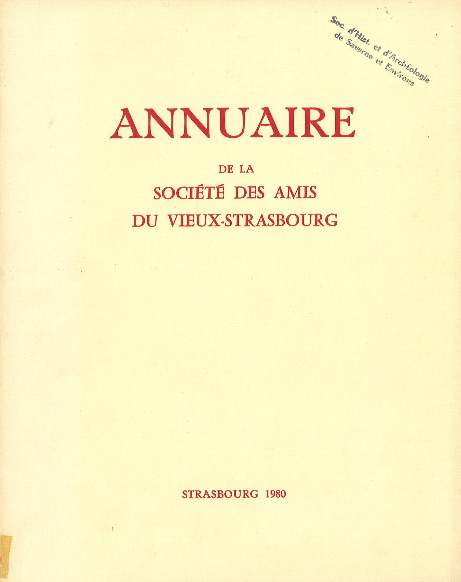 Annuaire de la Société des Amis du Vieux Strasbourg