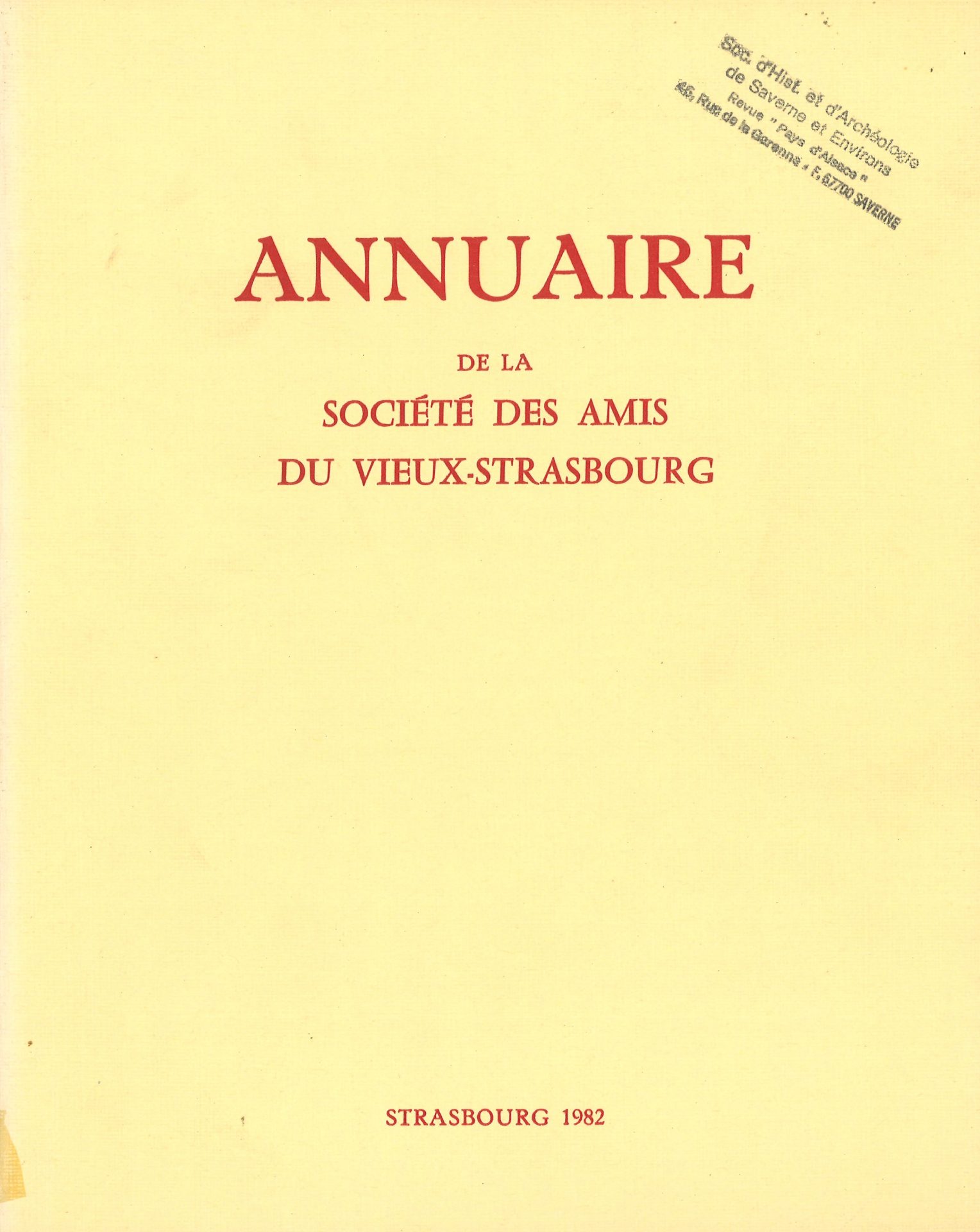 Annuaire de la Société des Amis du Vieux Strasbourg