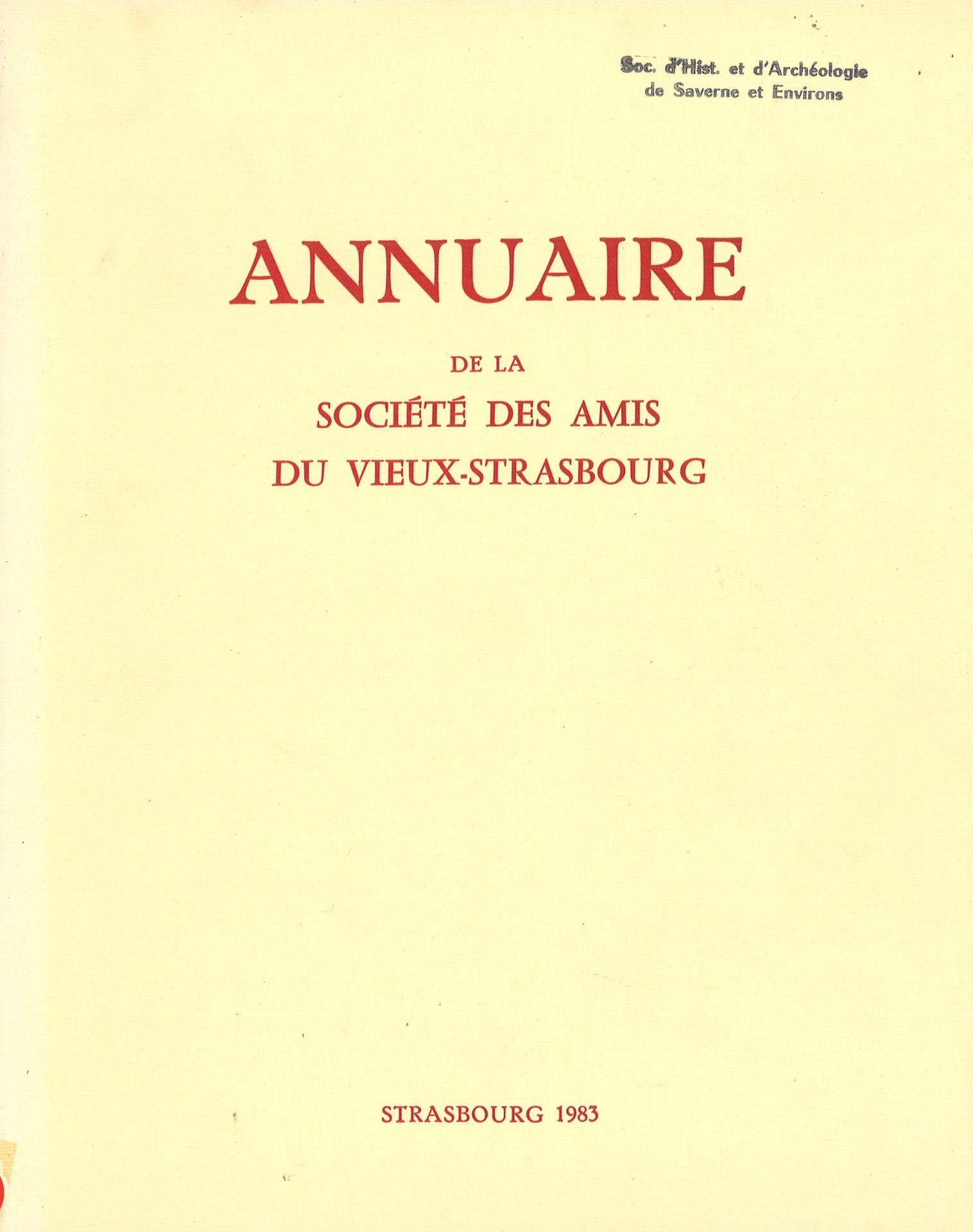 Annuaire de la Société des Amis du Vieux Strasbourg