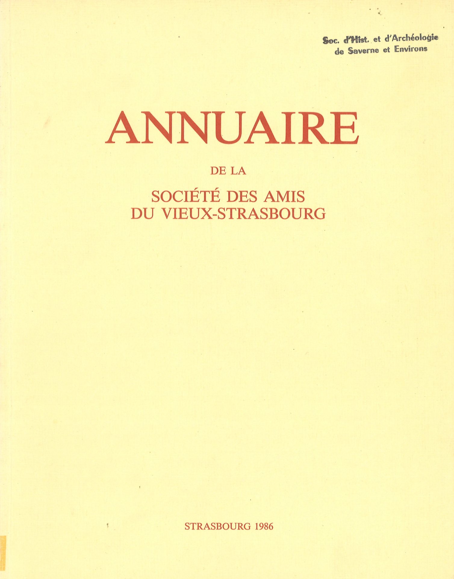 Annuaire de la Société des Amis du Vieux Strasbourg