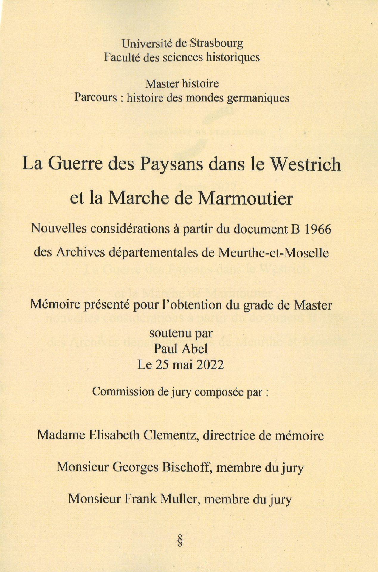La Guerre des Paysans dans le Westrich et la Marche de Marmoutier