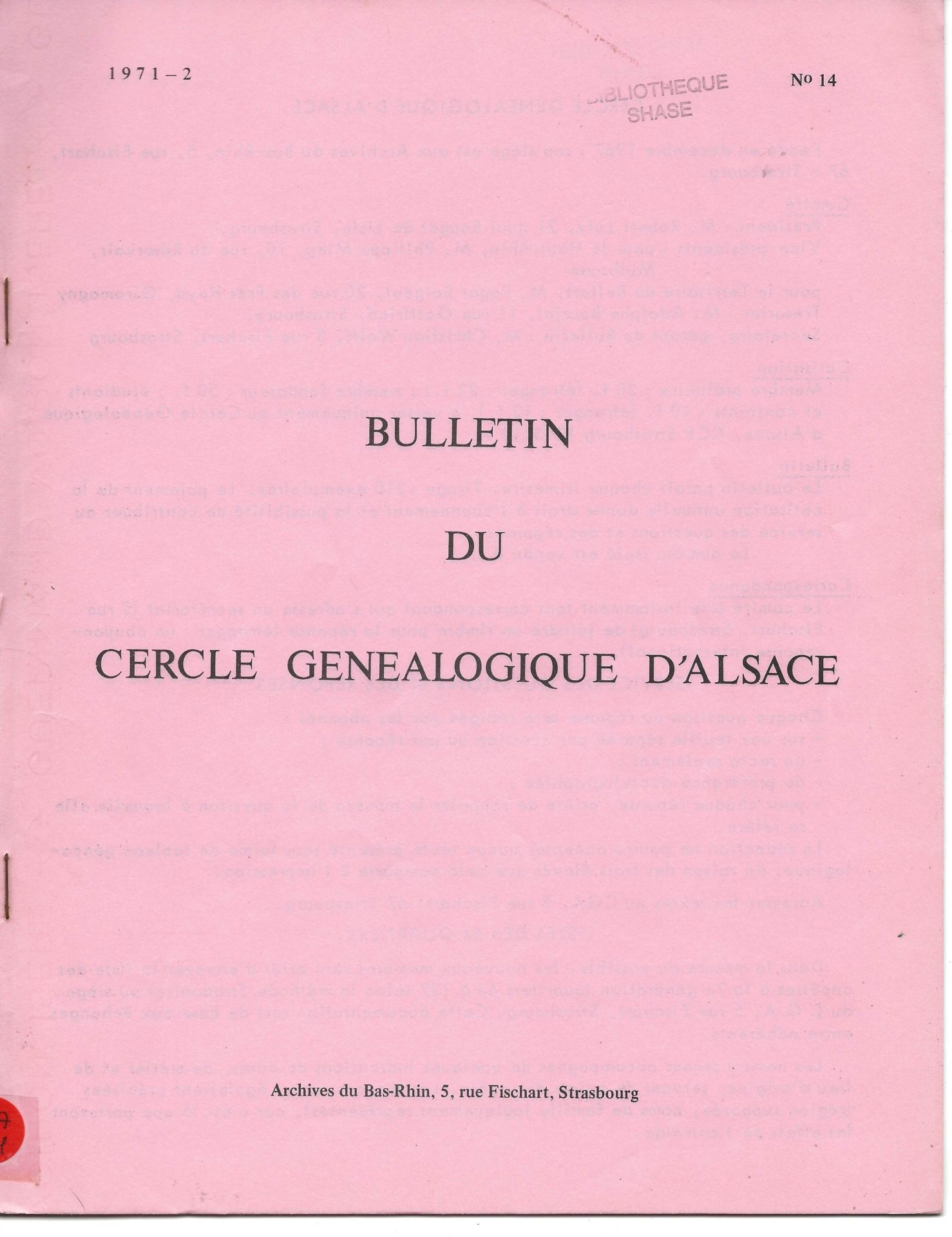 Bulletin du Cercle Généalogique d'Alsace