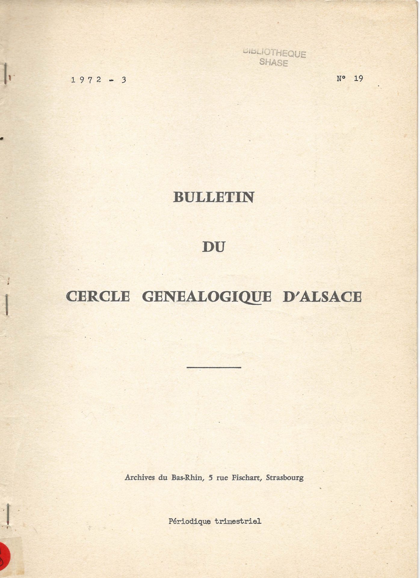 Bulletin du Cercle Généalogique d'Alsace