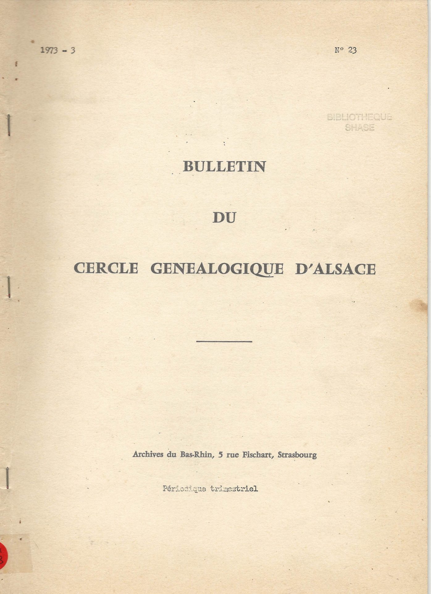 Bulletin du Cercle Généalogique d'Alsace