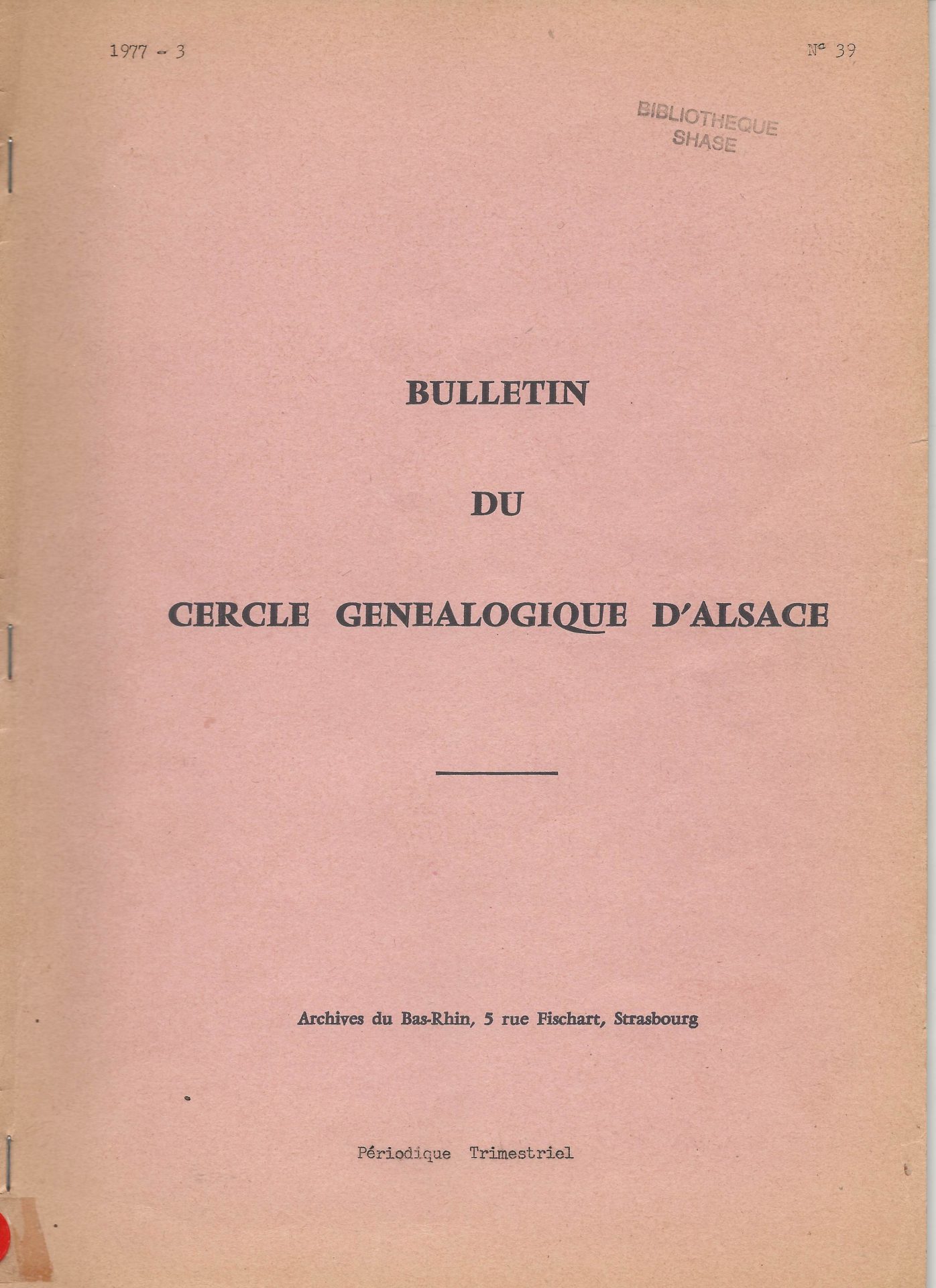 Bulletin du Cercle Généalogique d'Alsace