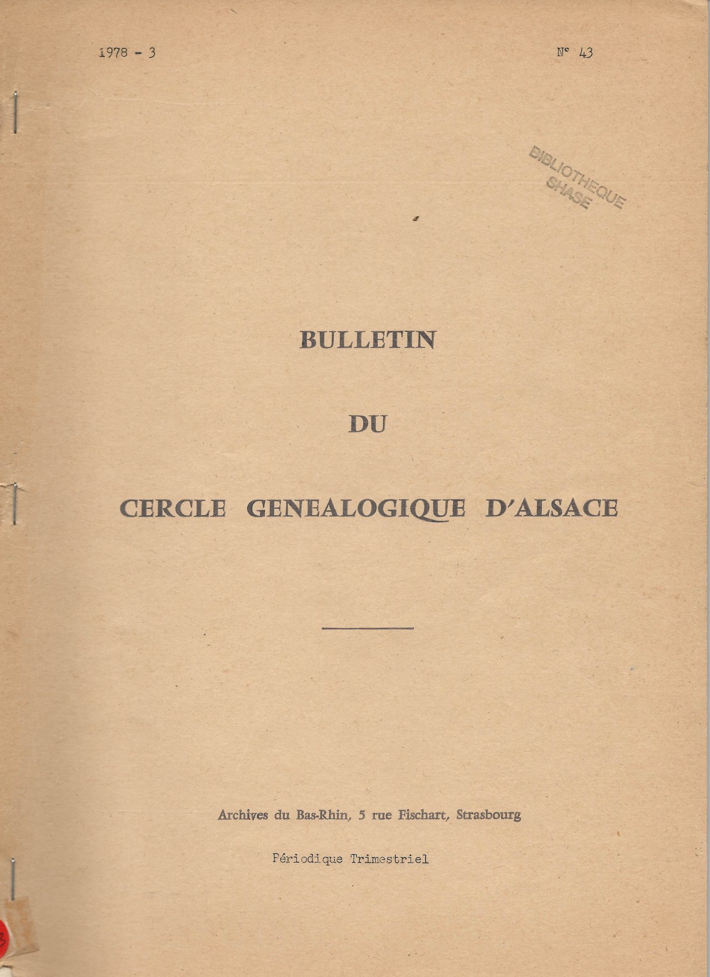 Bulletin du Cercle Généalogique d'Alsace