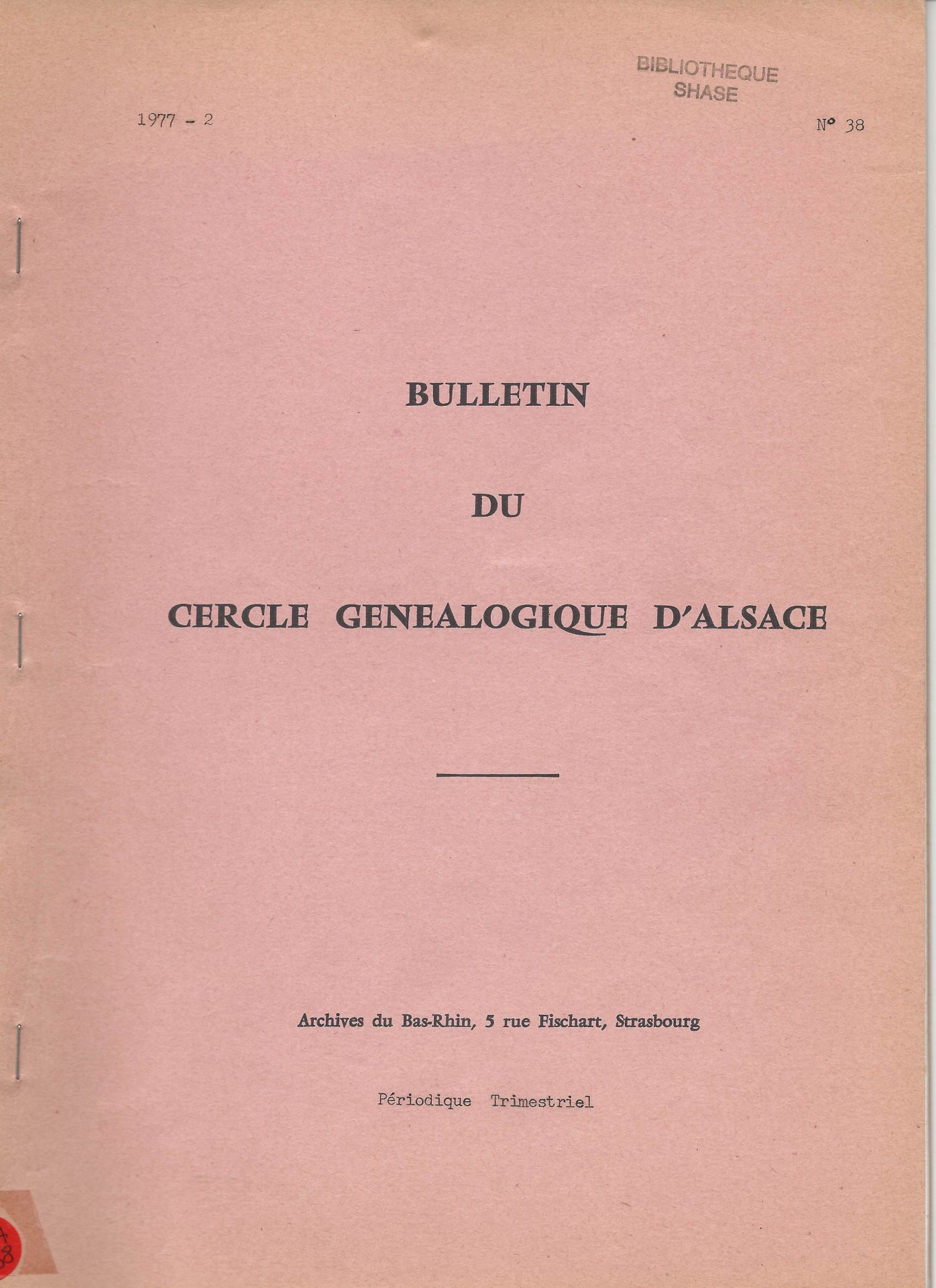 Bulletin du Cercle Généalogique d'Alsace