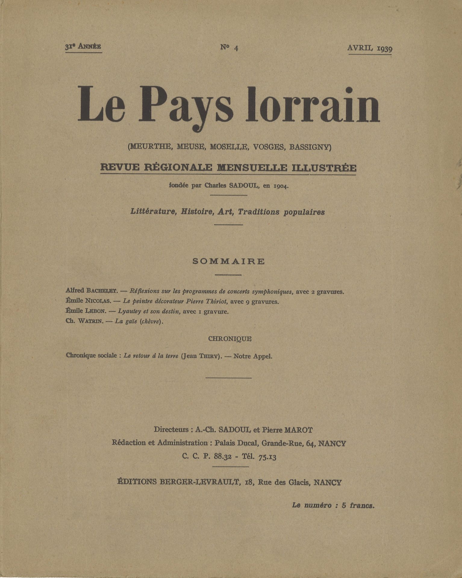 Le Pays Lorrain - Revue régionale mensuelle illustrée