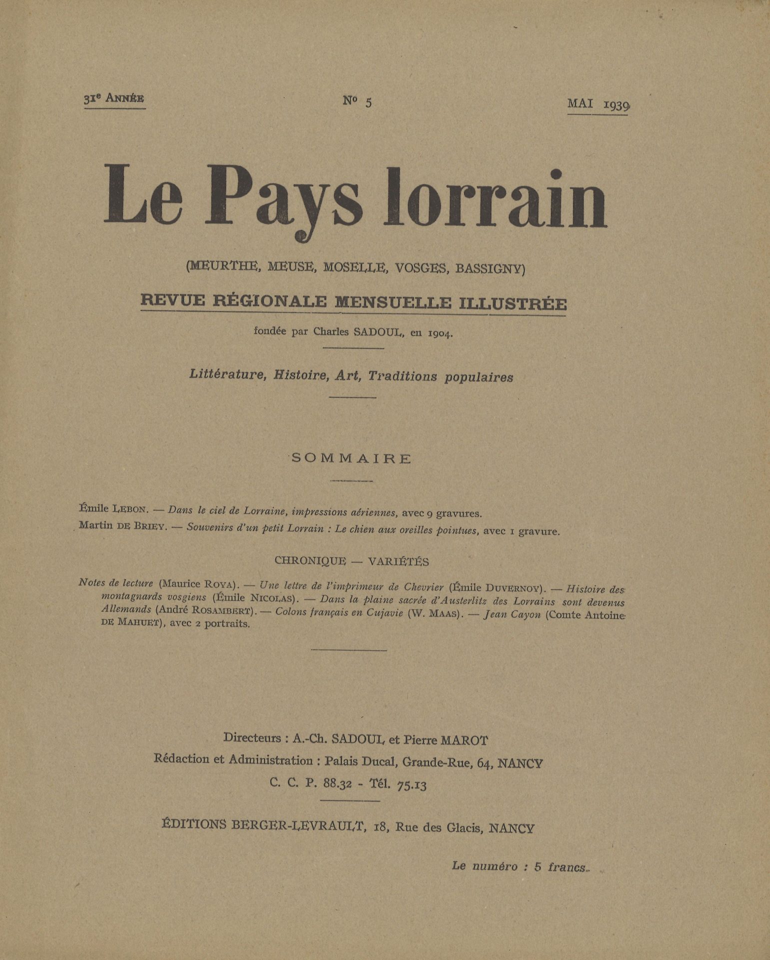 Le Pays Lorrain - Revue régionale mensuelle illustrée