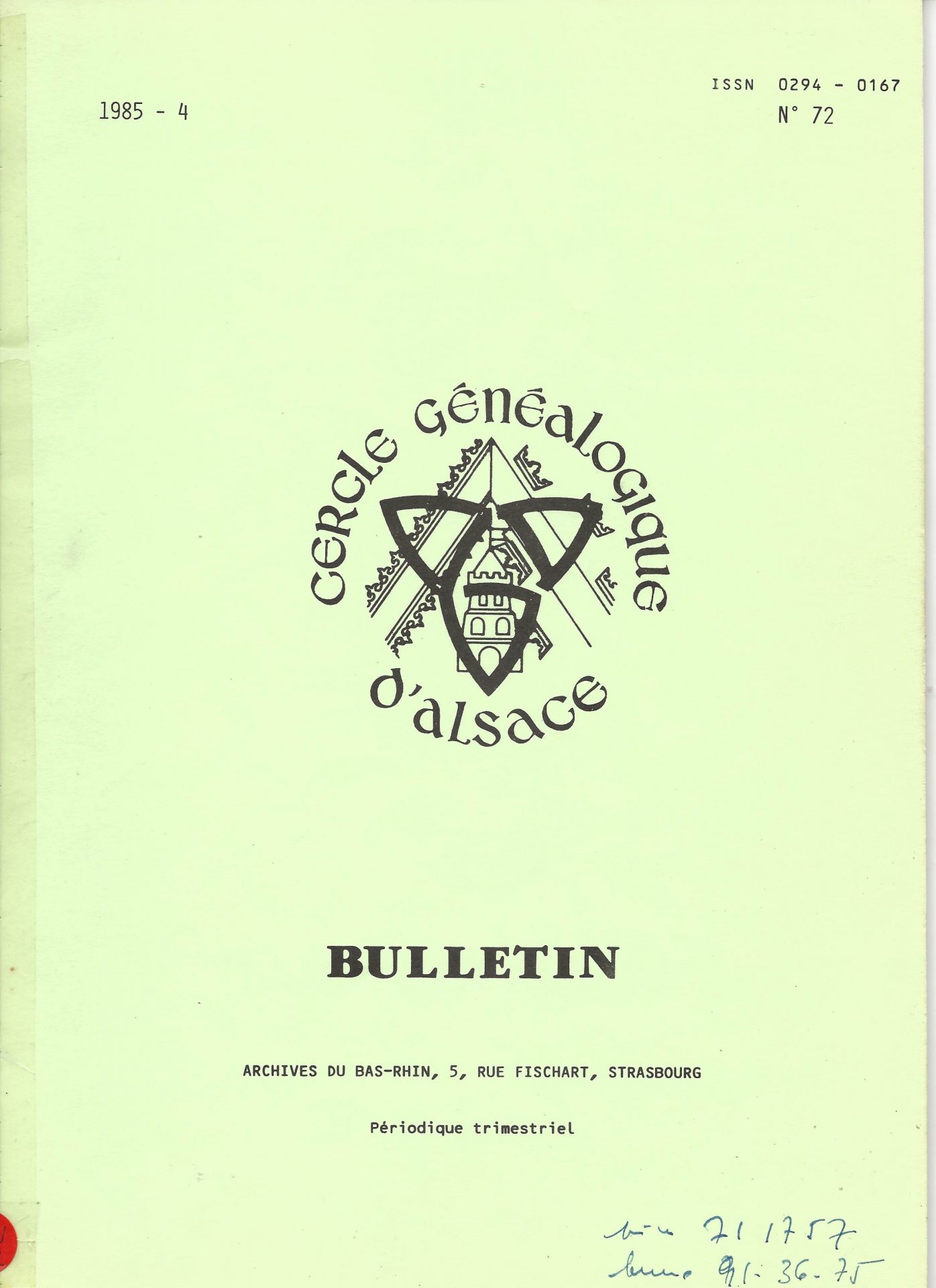 Bulletin du Cercle Généalogique d'Alsace