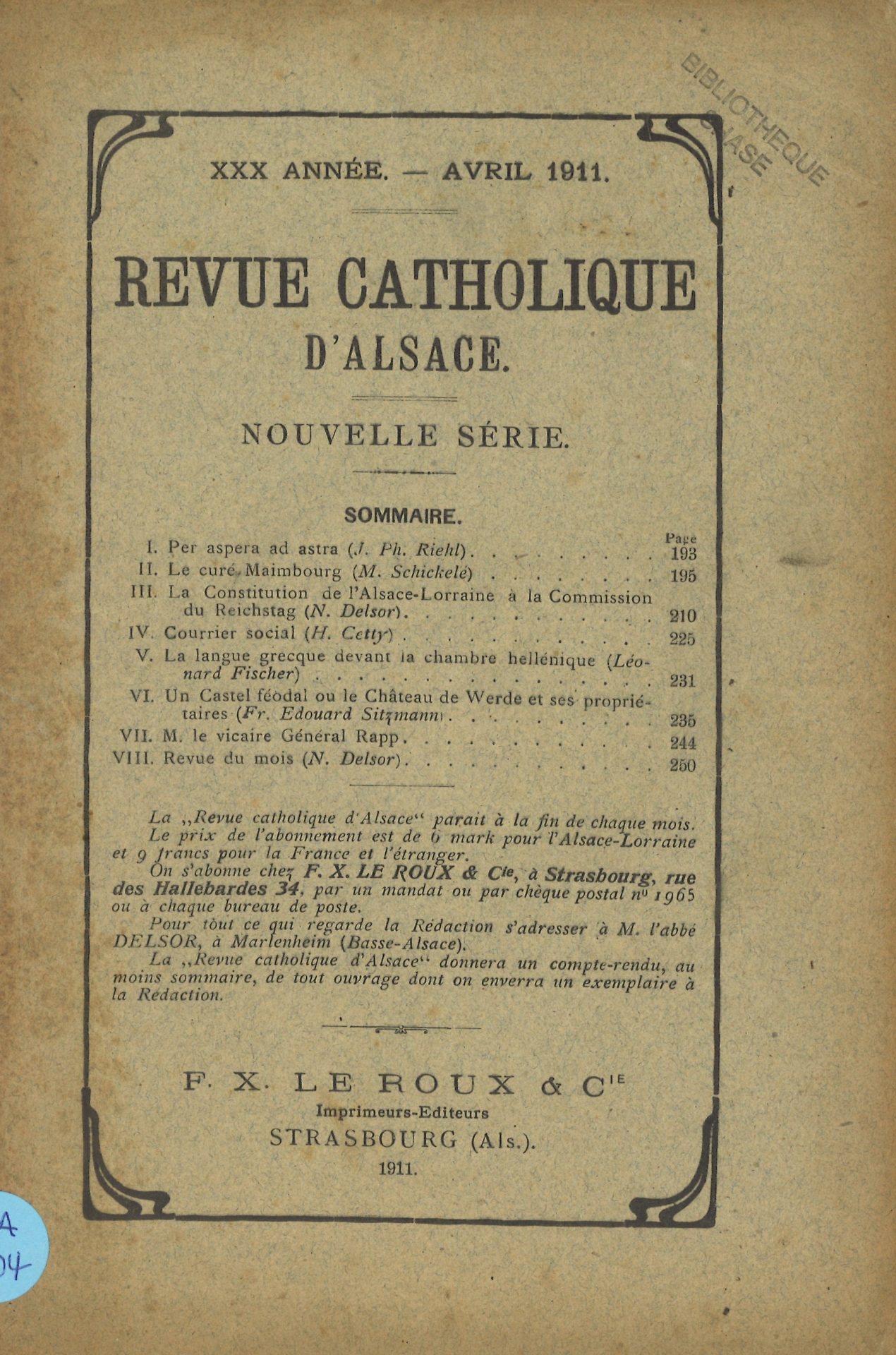 Revue catholique d'Alsace