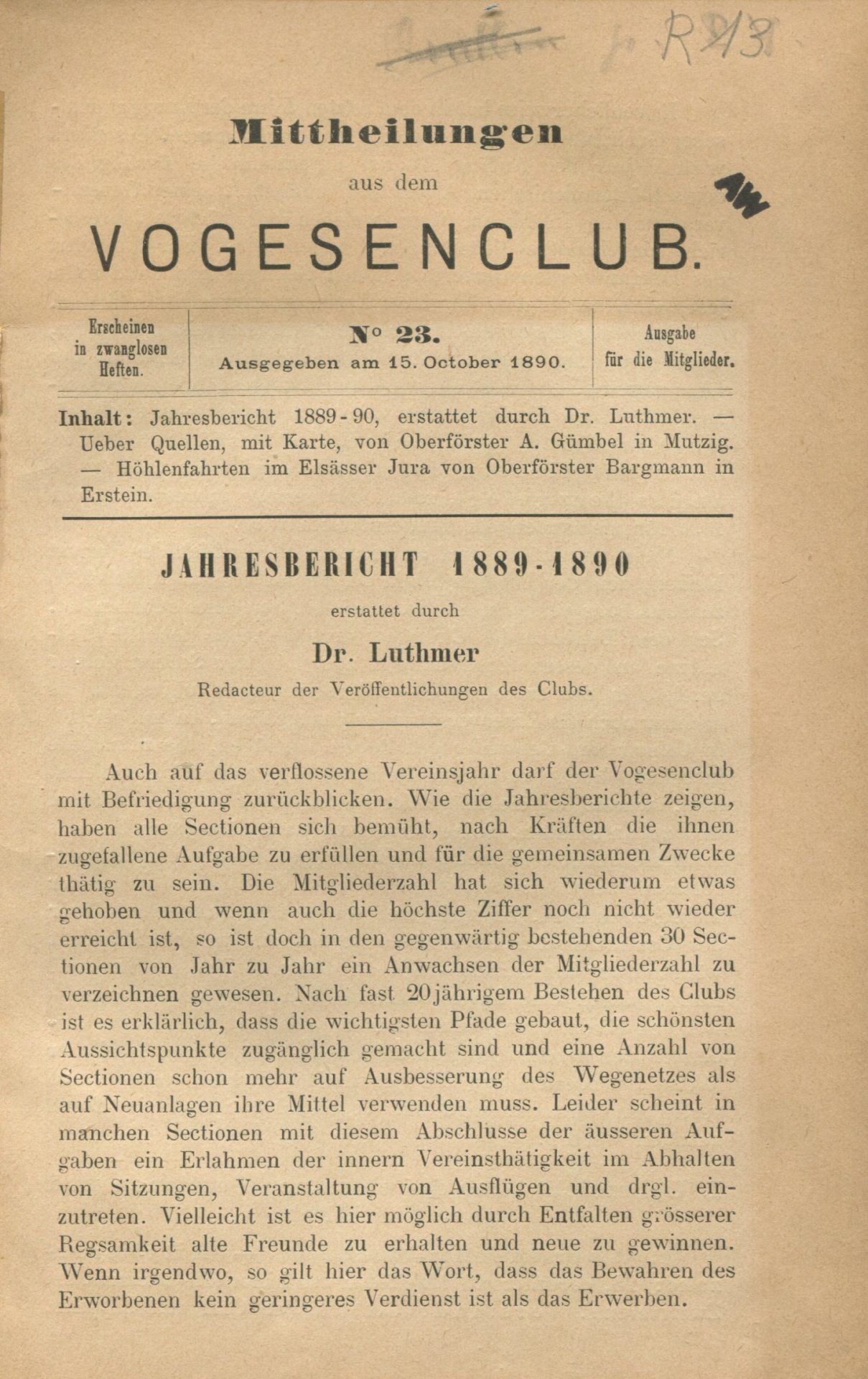 Mittheilungen aus dem Vogesenclub