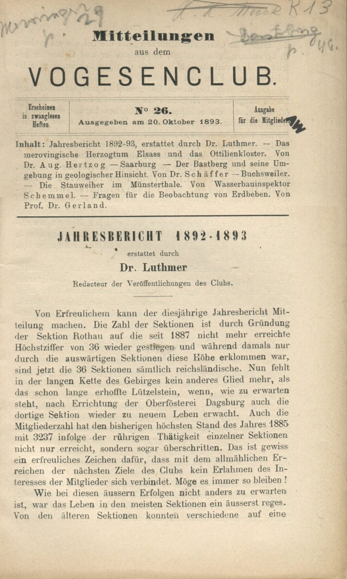 Mittheilungen aus dem Vogesenclub