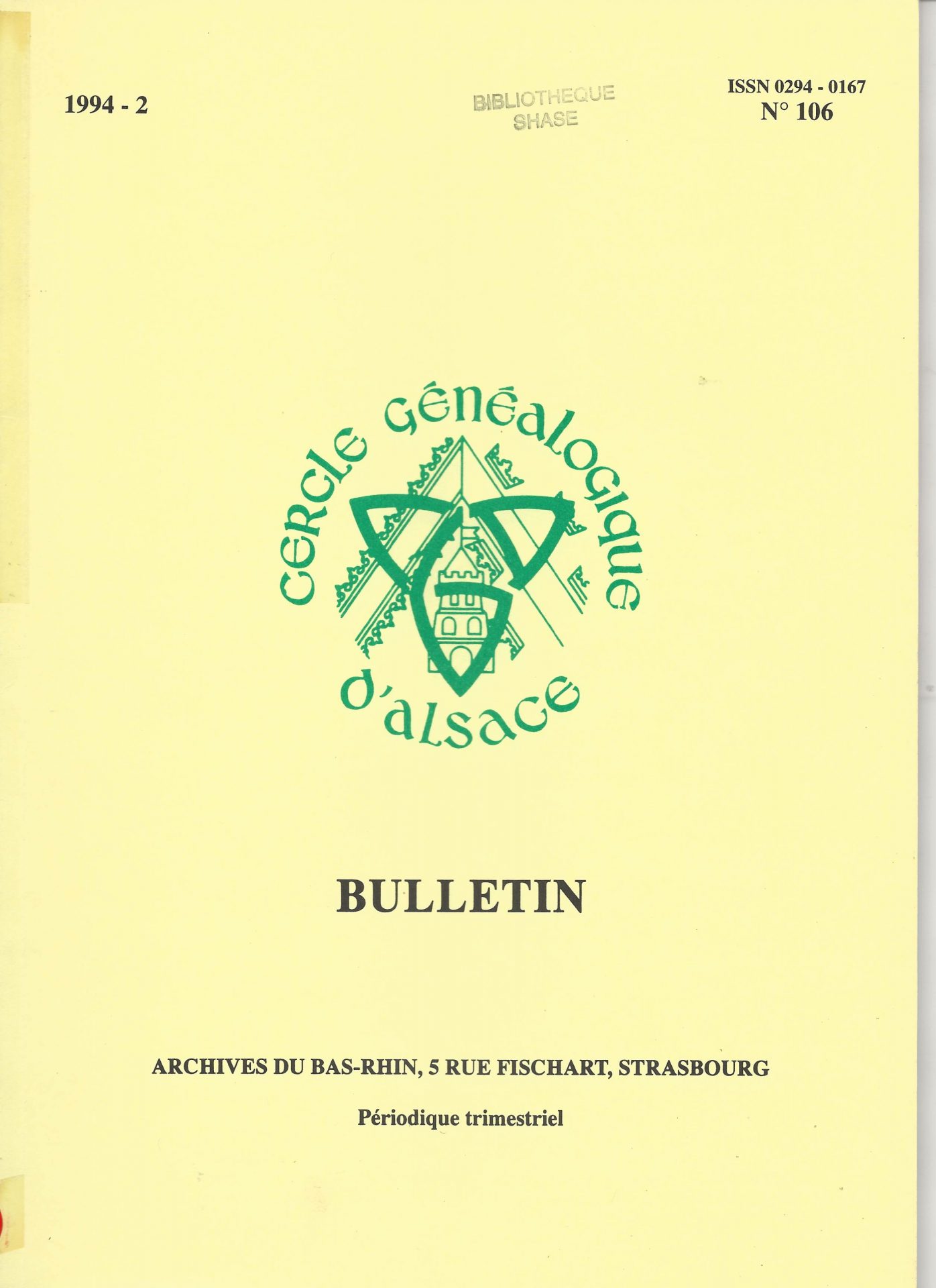 Bulletin du Cercle Généalogique d'Alsace