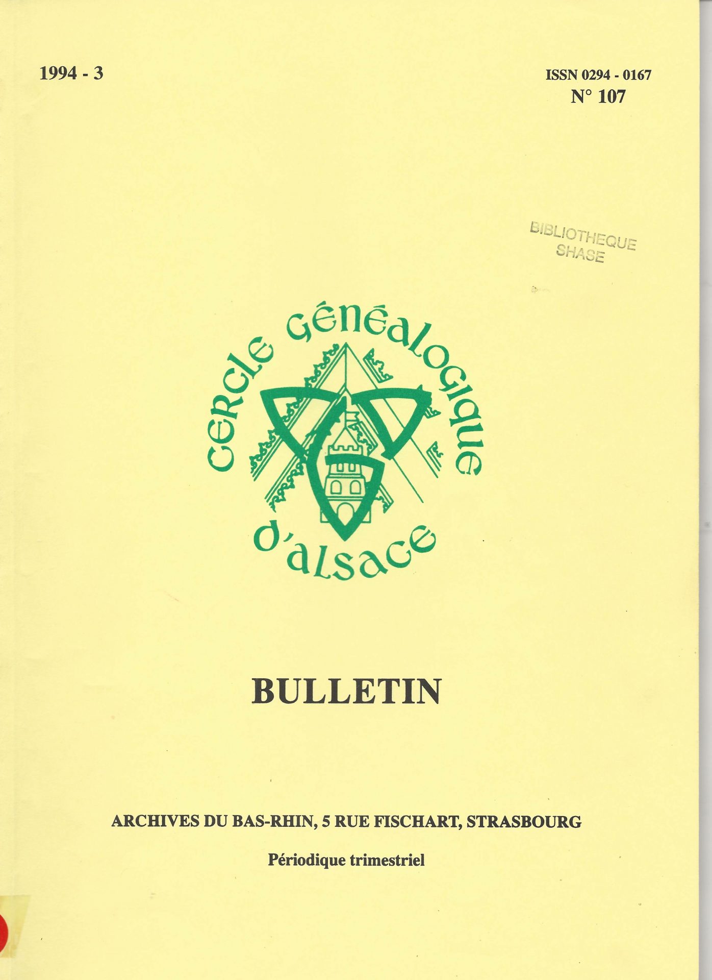 Bulletin du Cercle Généalogique d'Alsace
