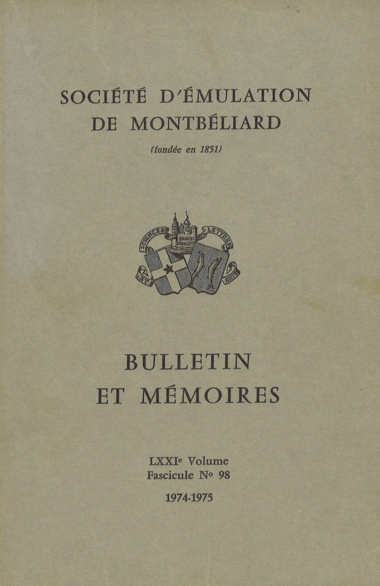 Bulletin et Mémoires de la Société d’Emulation de Montbéliard
