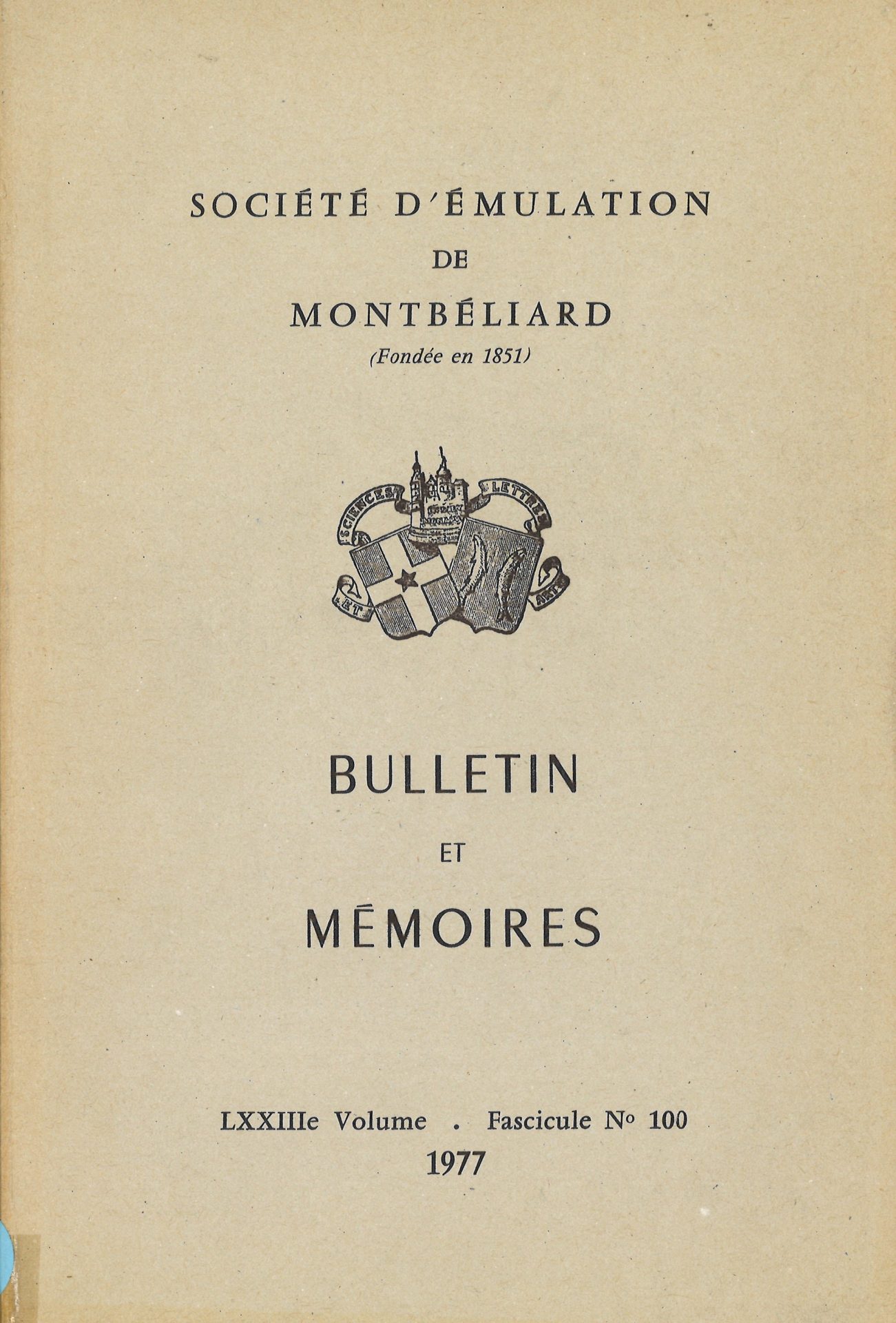 Bulletin et Mémoires de la Société d’Emulation de Montbéliard