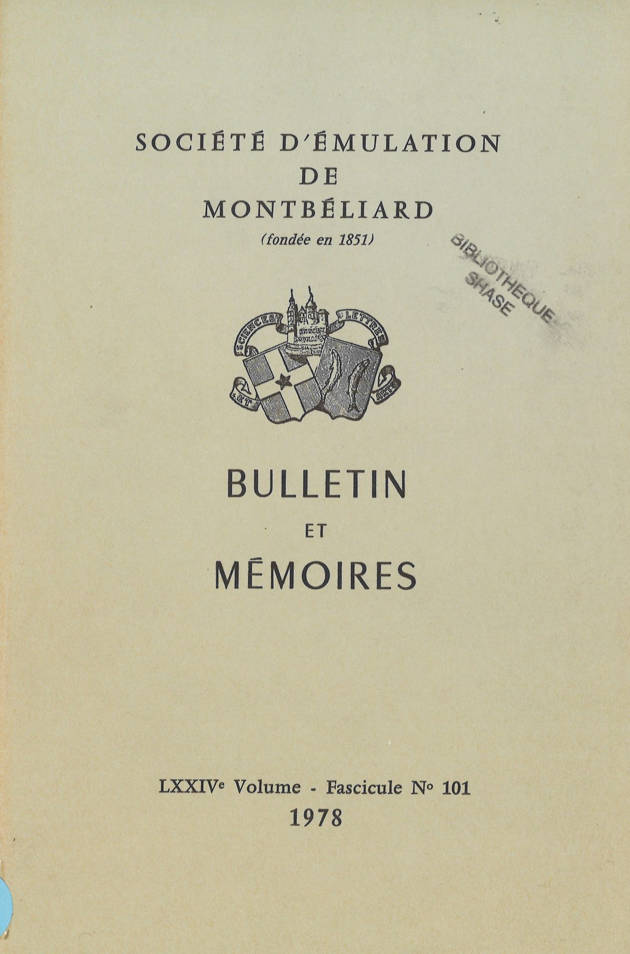 Bulletin et Mémoires de la Société d’Emulation de Montbéliard