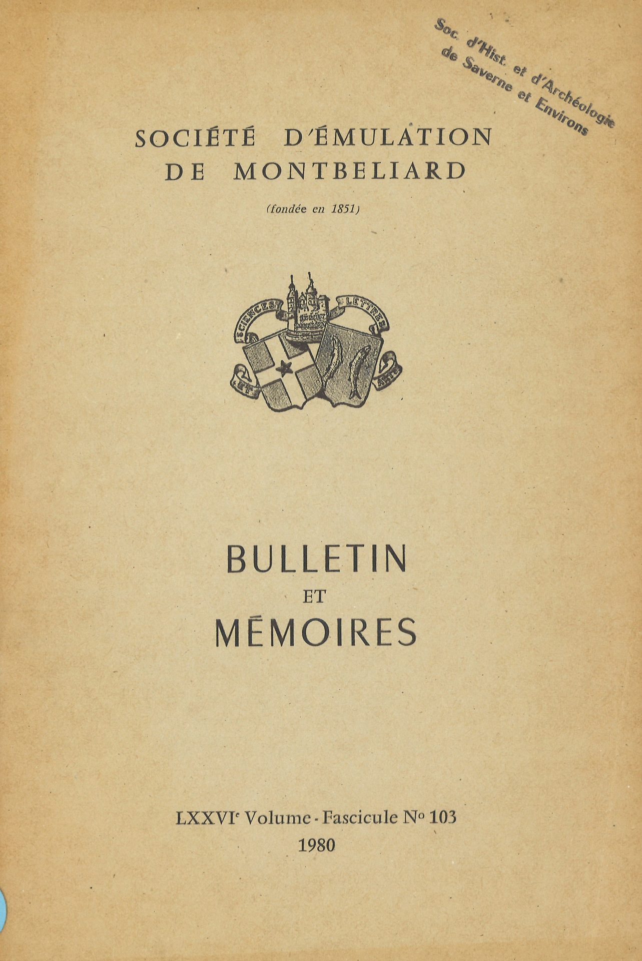 Bulletin et Mémoires de la Société d’Emulation de Montbéliard