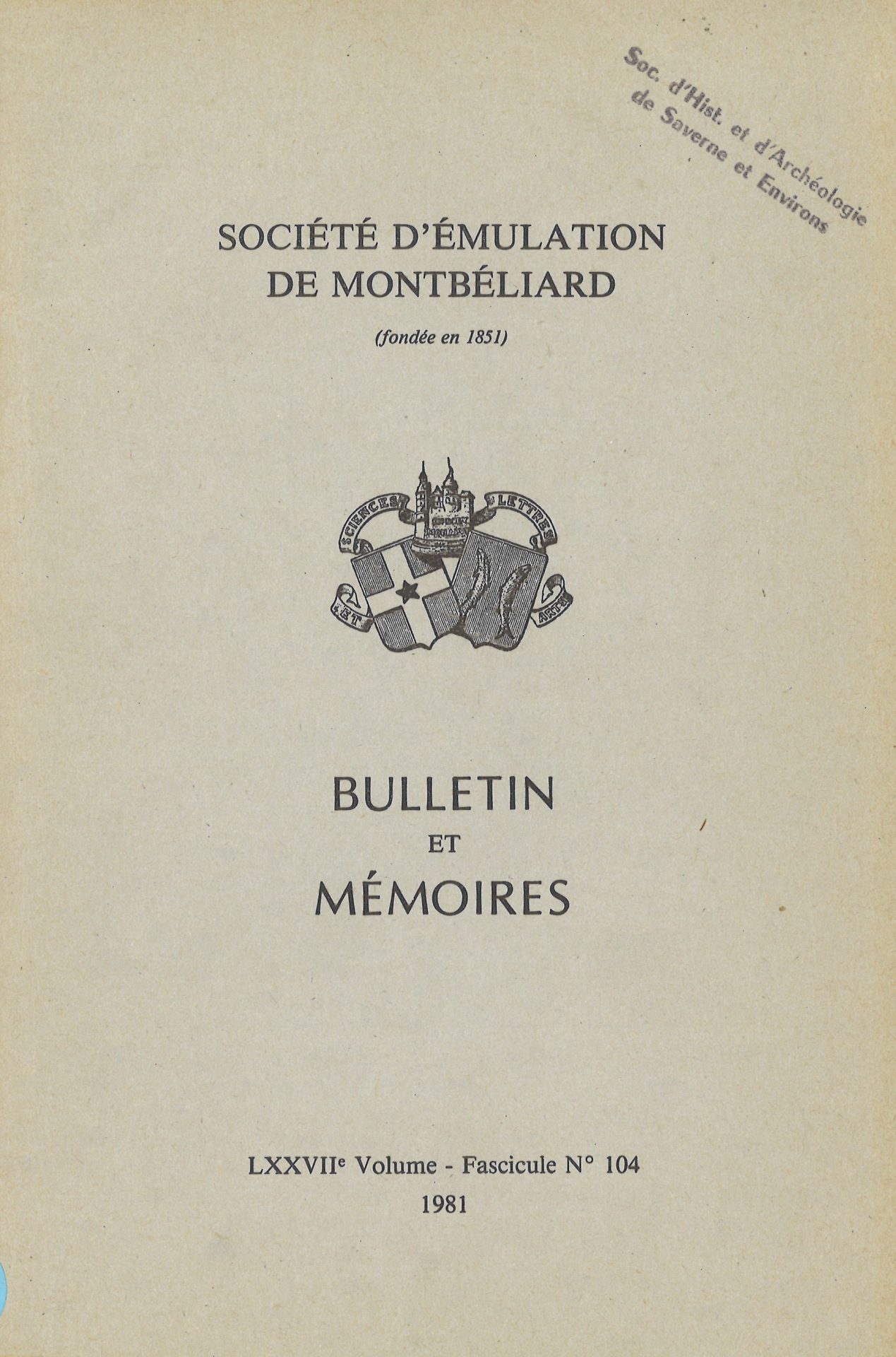 Bulletin et Mémoires de la Société d’Emulation de Montbéliard