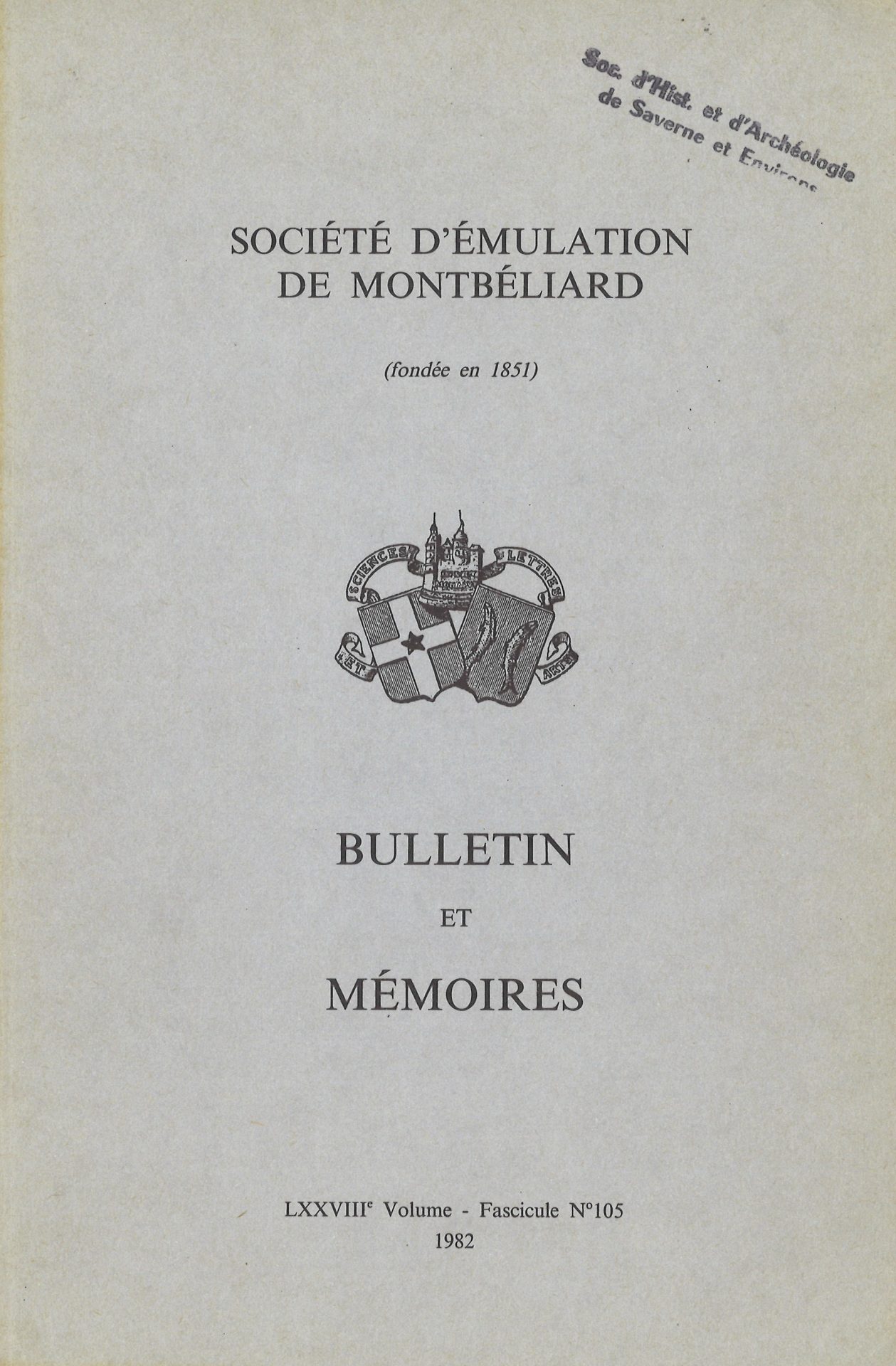 Bulletin et Mémoires de la Société d’Emulation de Montbéliard