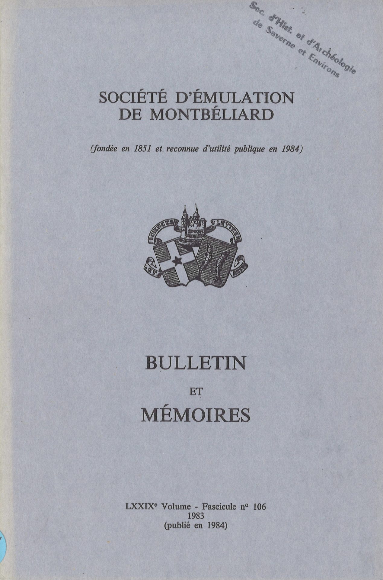 Bulletin et Mémoires de la Société d’Emulation de Montbéliard