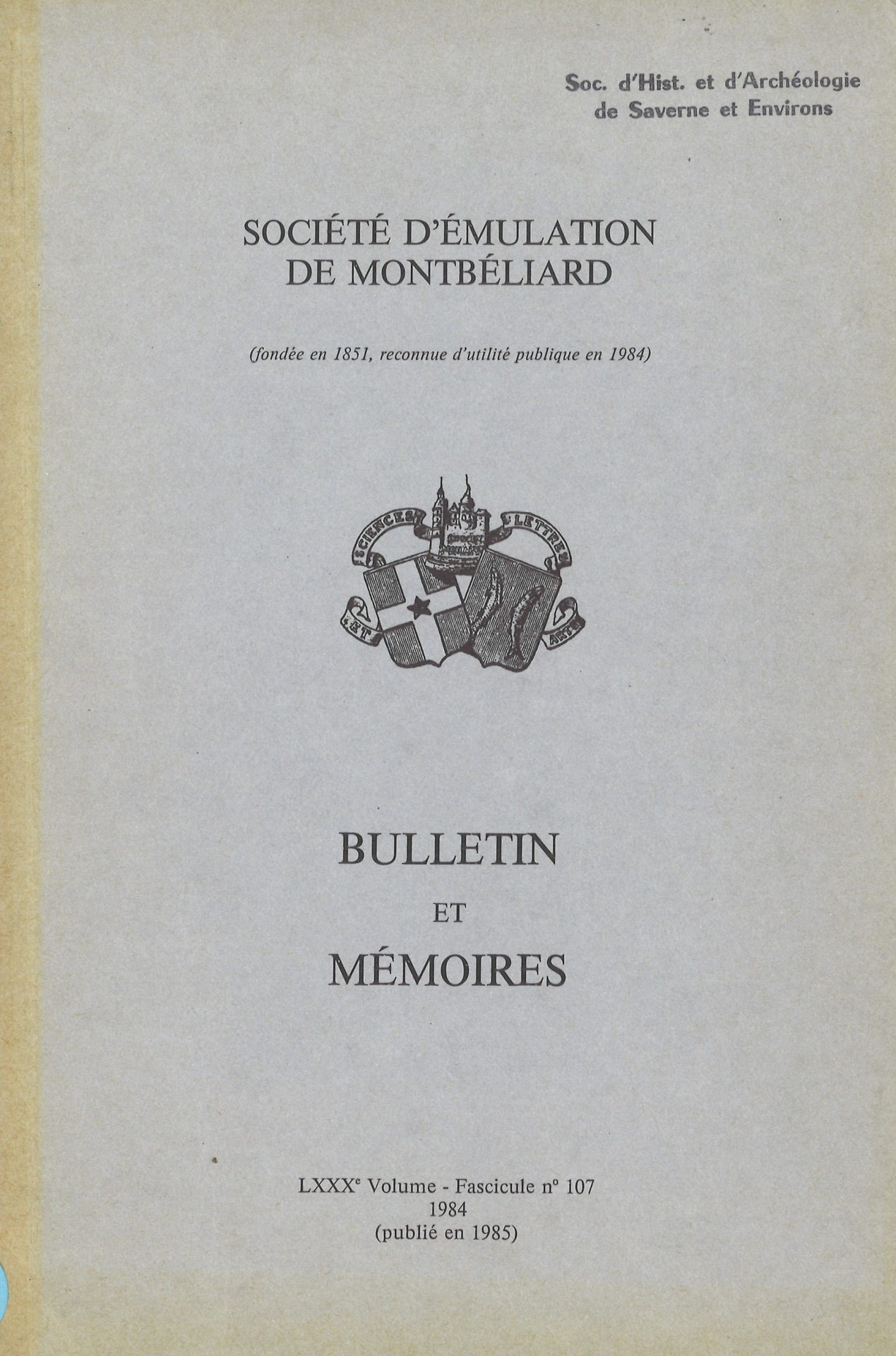 Bulletin et Mémoires de la Société d’Emulation de Montbéliard