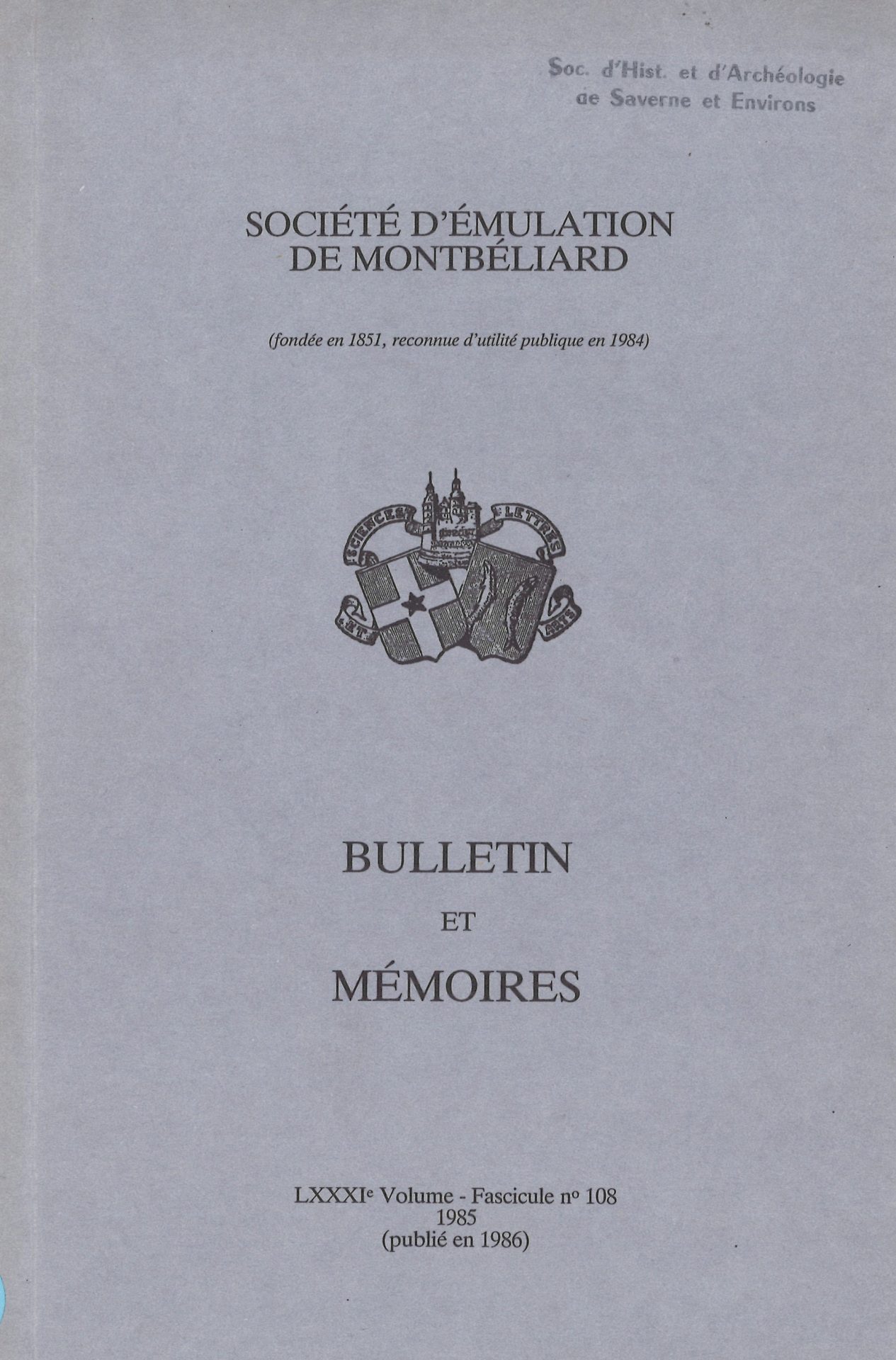Bulletin et Mémoires de la Société d’Emulation de Montbéliard