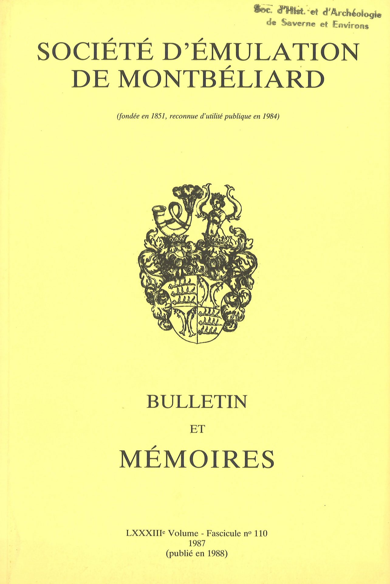 Bulletin et Mémoires de la Société d’Emulation de Montbéliard