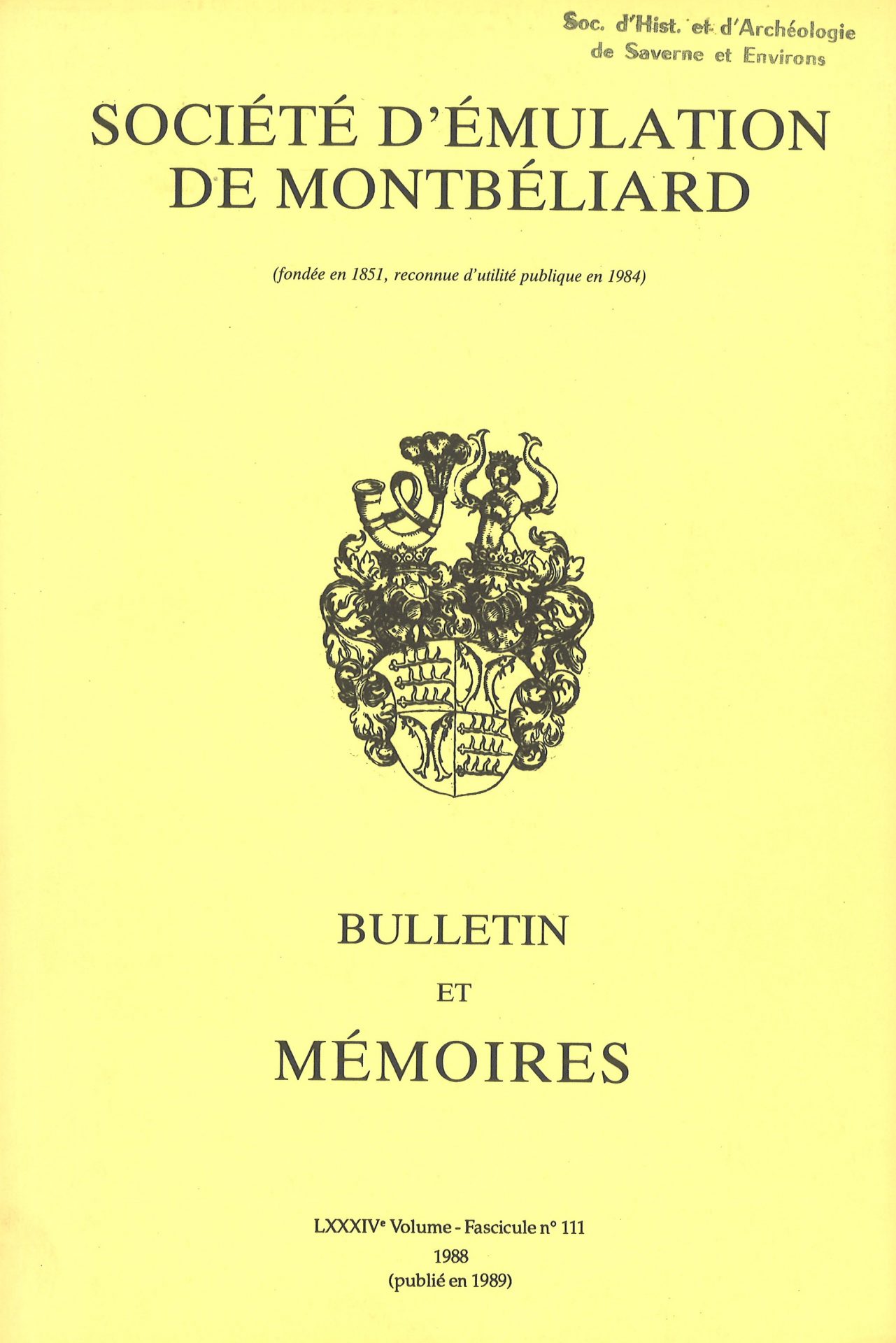 Bulletin et Mémoires de la Société d’Emulation de Montbéliard