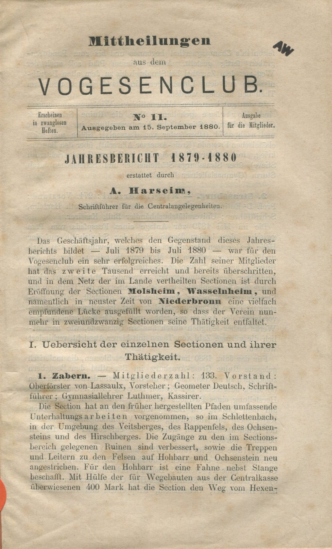 Mittheilungen aus dem Vogesenclub