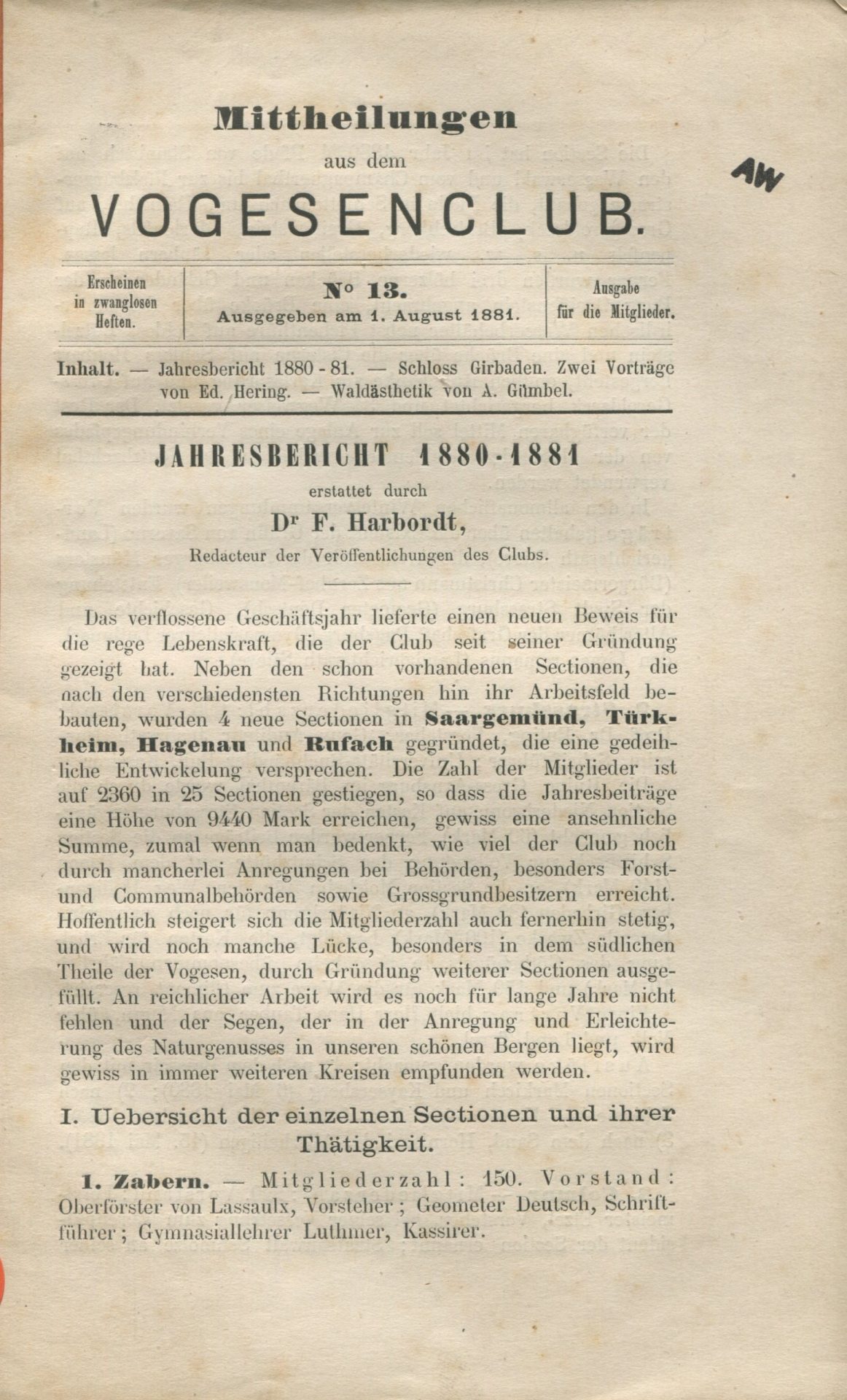 Mittheilungen aus dem Vogesenclub