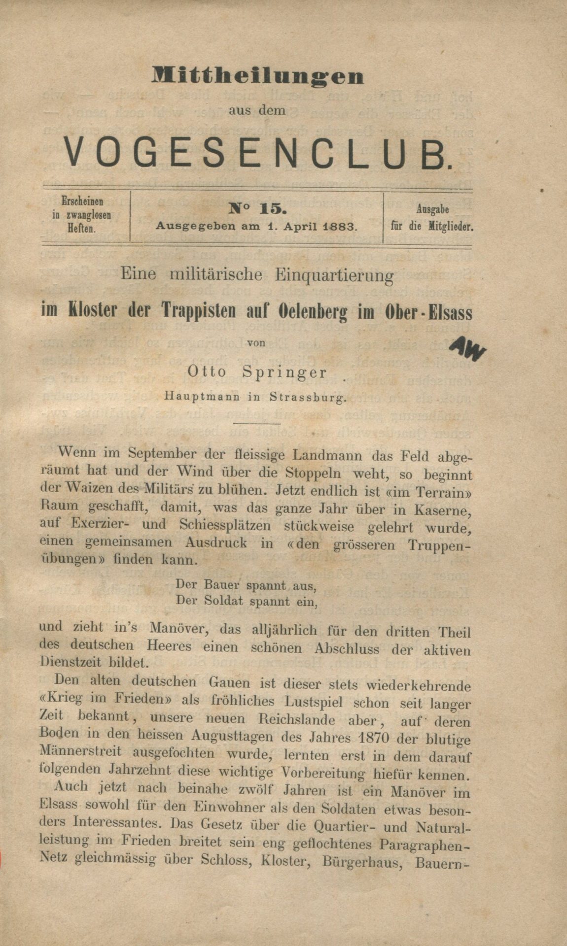 Mittheilungen aus dem Vogesenclub