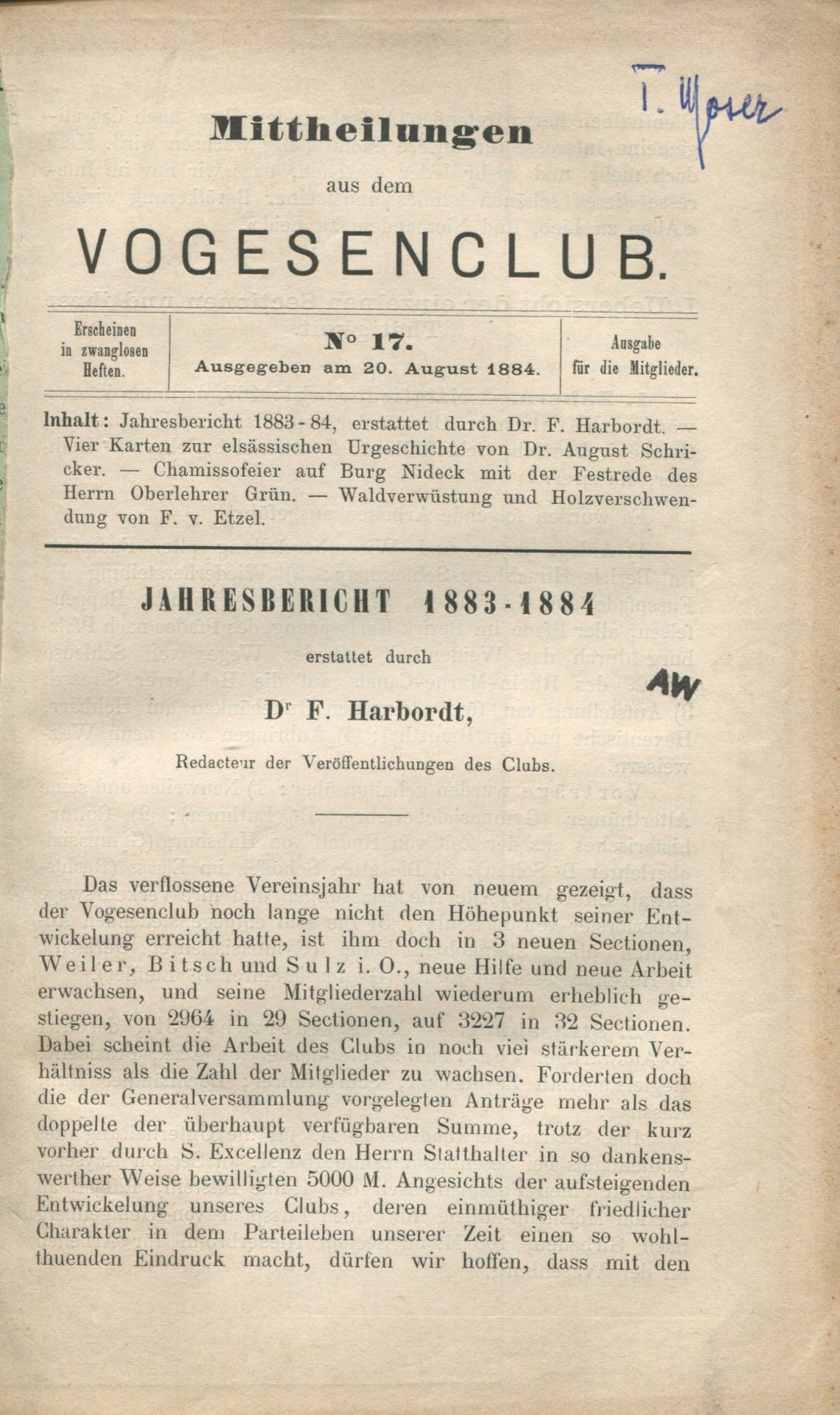 Mittheilungen aus dem Vogesenclub
