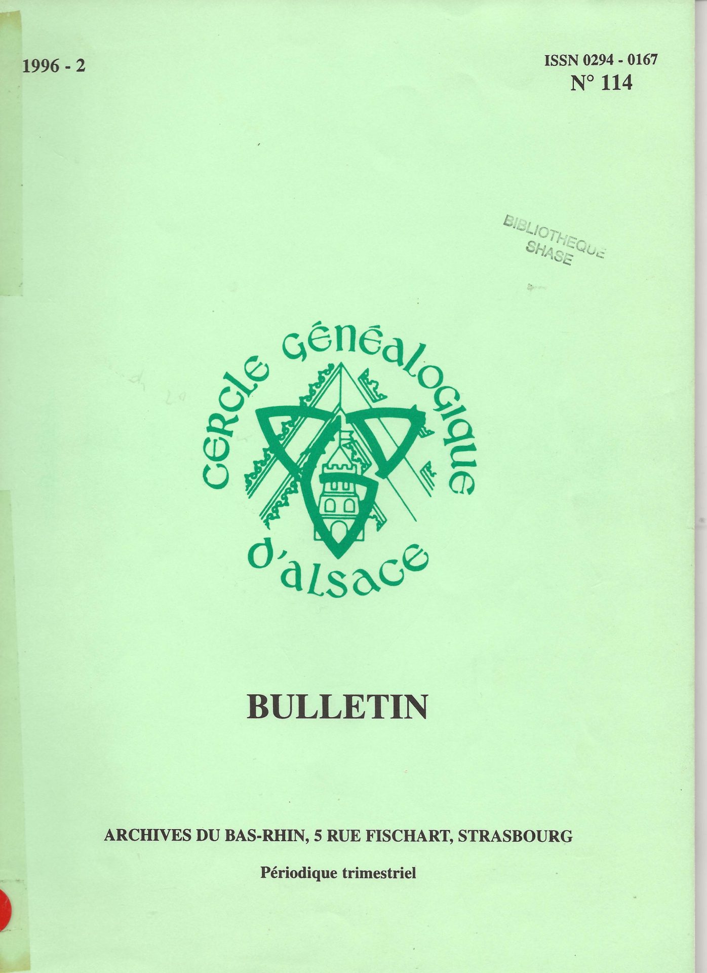 Bulletin du Cercle Généalogique d'Alsace