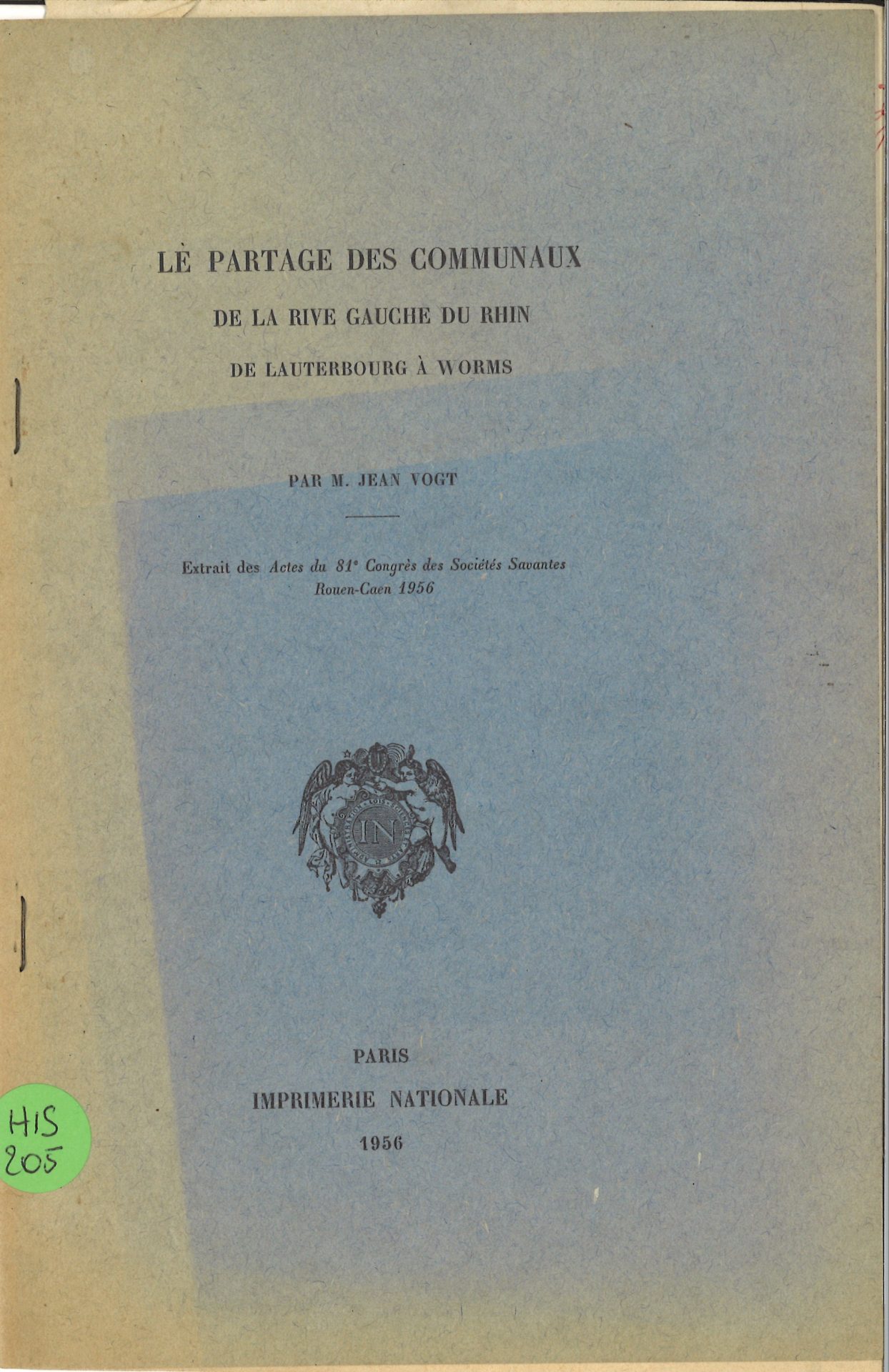 Le partage des communaux de la rive gauche du Rhin de Lauterbourg à Worms