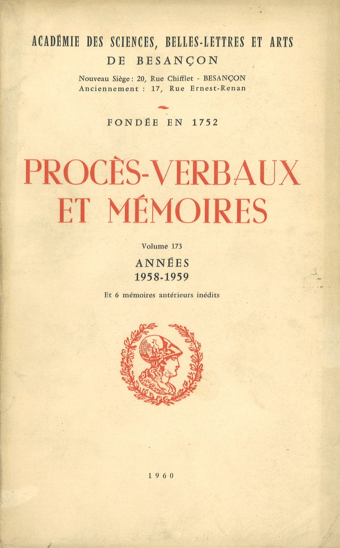 Procès-verbaux et Mémoires de l'Académie des Sciences, Belles-Lettres et Arts de Besançon et de Franche-Comté