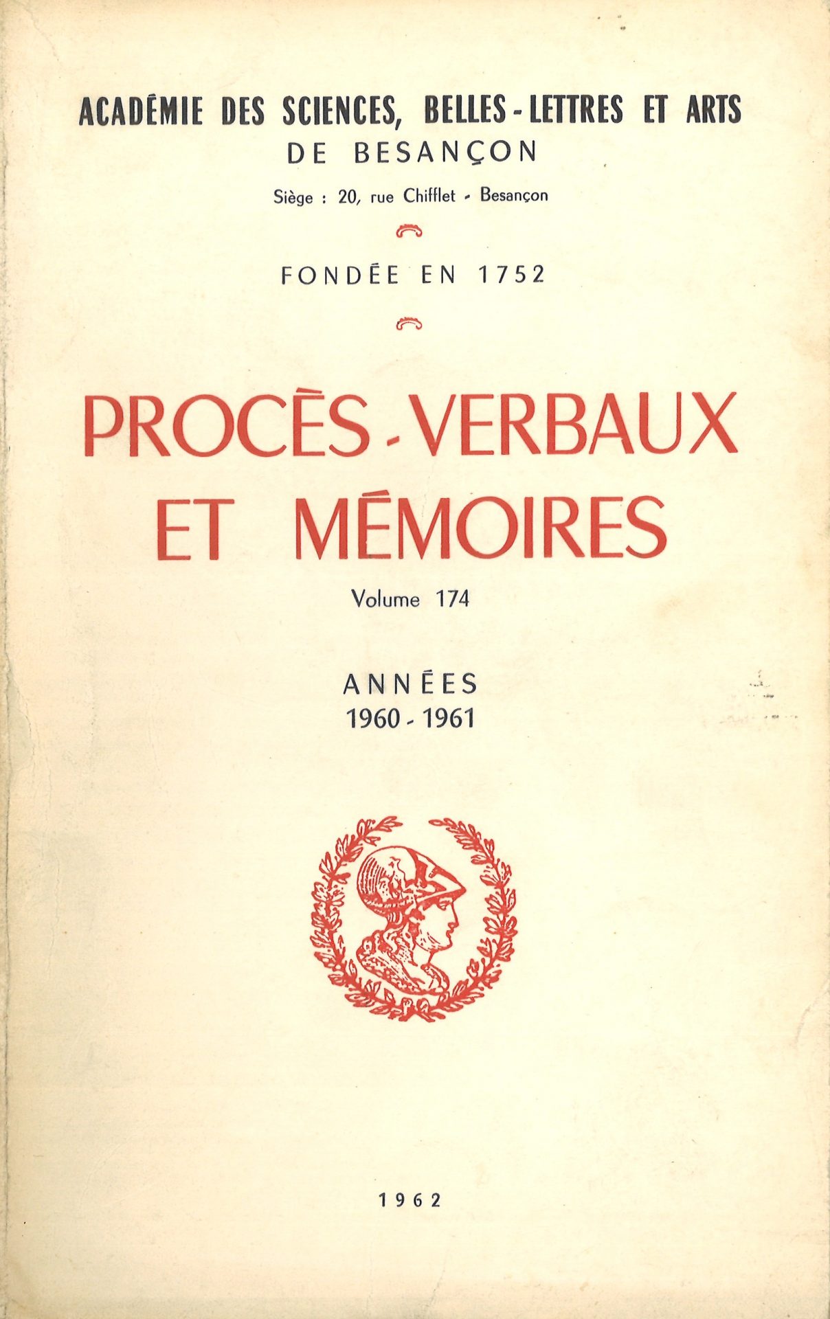 Procès-verbaux et Mémoires de l'Académie des Sciences, Belles-Lettres et Arts de Besançon et de Franche-Comté
